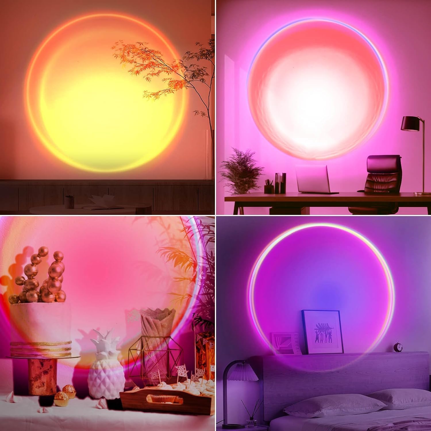 LEKEONE Sunset Lamp Projector - LED, 16 Color APP Control, Aluminum, Model SUN-D, Perfect for Room Photography and Parties