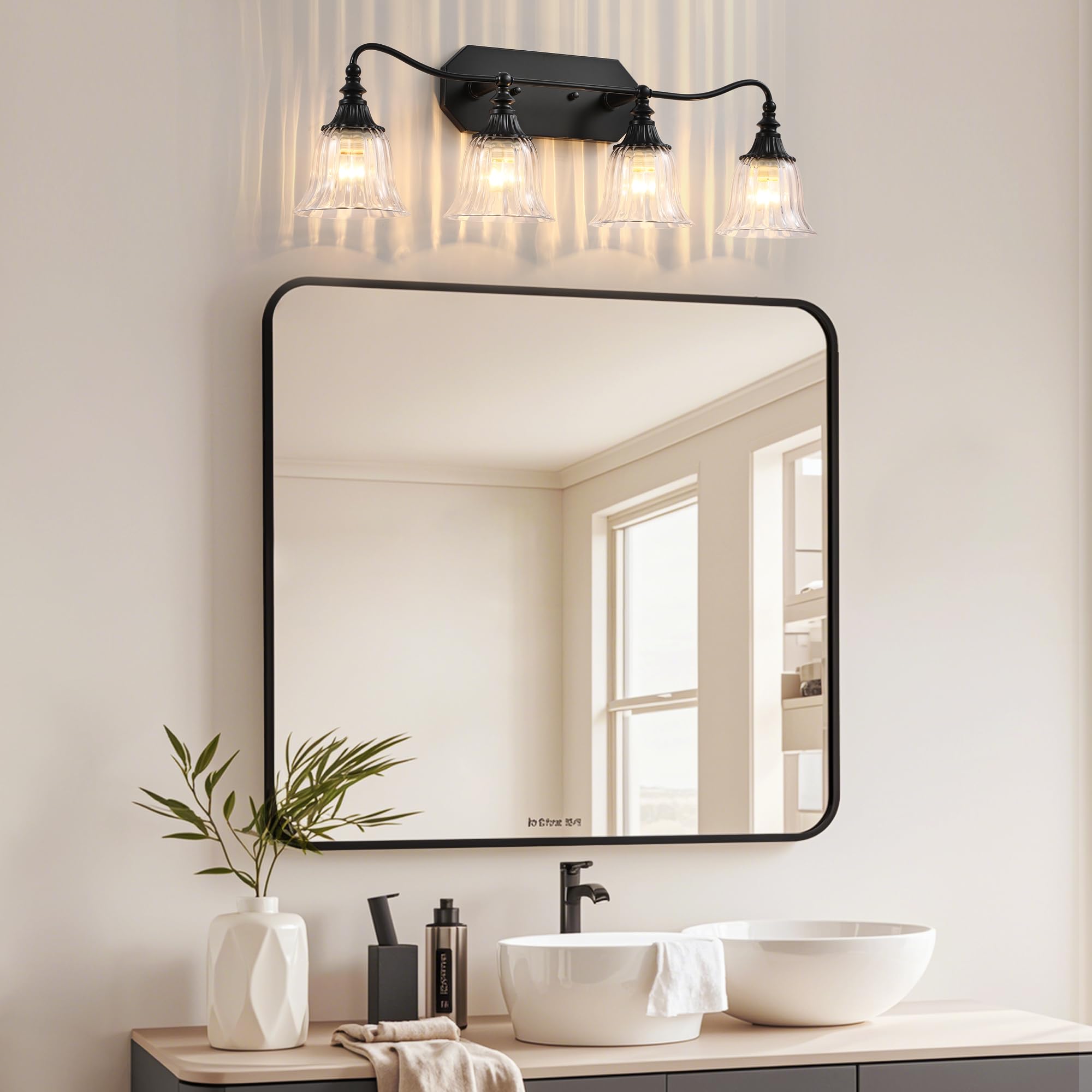 Bathroom Vanity Black Vintage Light Fixture  4 Lights Bathroom Lighting Matte Antique Brass Finish With Crystal Glass Shade  Black Vintage Vanity Light For Bathrooms
