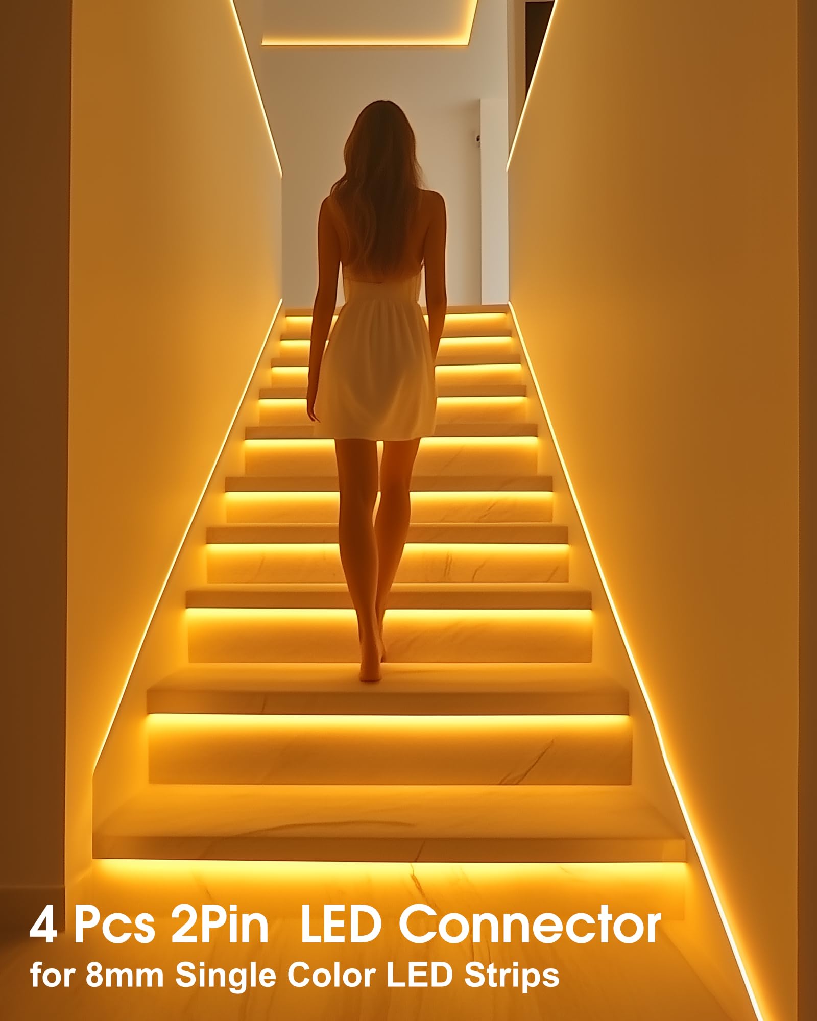 Hitlights Led Light Strip Connector, 8Mm Single Color 3528-6 Inch Any Angle Strip To Strip, 4 Pack