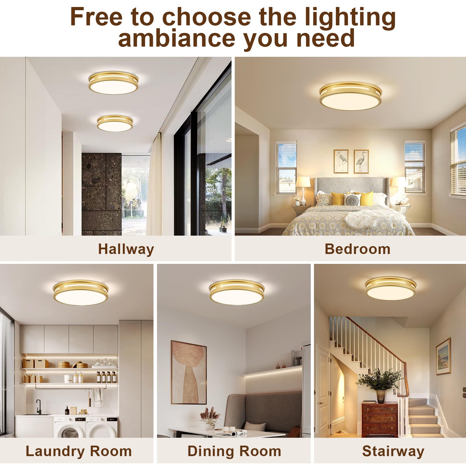 Peblto Dimmable Gold Flush Mount Ceiling Lights, Modern 5CCT 2700K~6000K LED Hallway Light Fixtures, Low Profile Round Minimalis