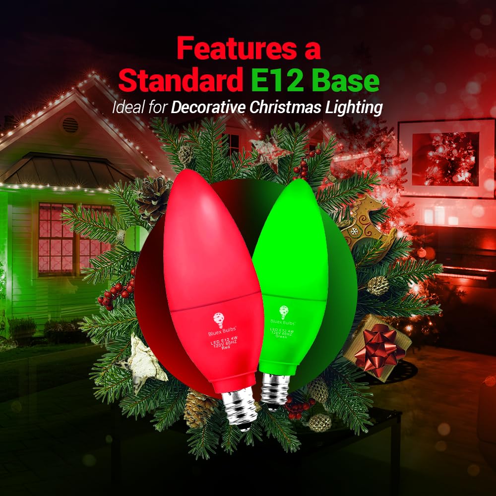 Bluex Bulbs LED Candle Red Light Bulb - 4W (40W Equivalent) - E12 Base - 2 Pack - Red