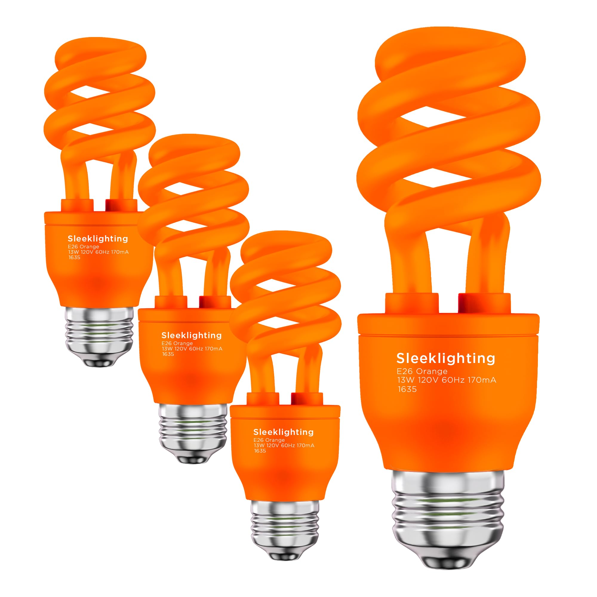 SLEEKLIGHTING 13W Orange Spiral CFL Light Bulbs - UL Approved, E26 Base, Pack of 4