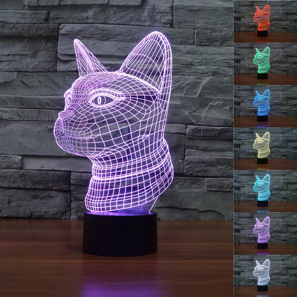 Superniudb 3D Cat Night Light Acrylic 3D Led Usb 7 Color Change Led Table Lamp Xmas Toy Gift