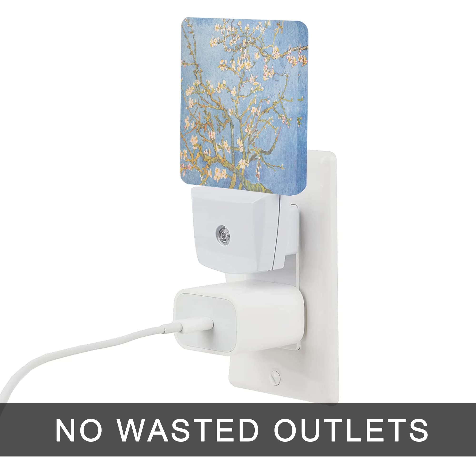 Oeaskly Blossoming Almond Tree Night Light,Van Gogh Night Lights Plug Into Wall For Boys Girls, Led Lamp For Stairway/Hallway/Bedroom 0.5W Nightlight Sleep Friendly