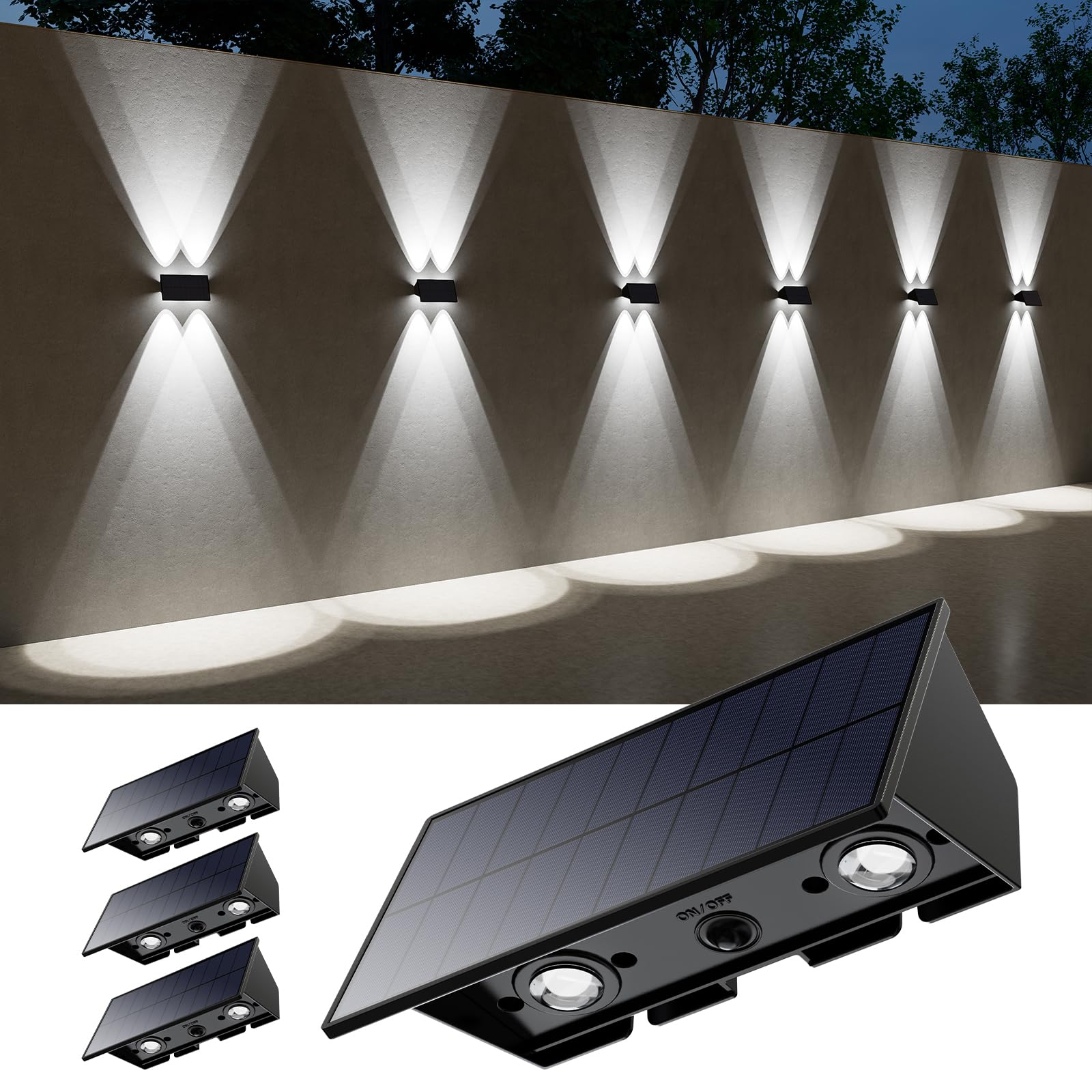 4 Pack Solar Powered Wall Lights for Outside Up and Down Fence Mount LED Outdoor Decorative Waterproof Lamps for Porch, Deck, Pa