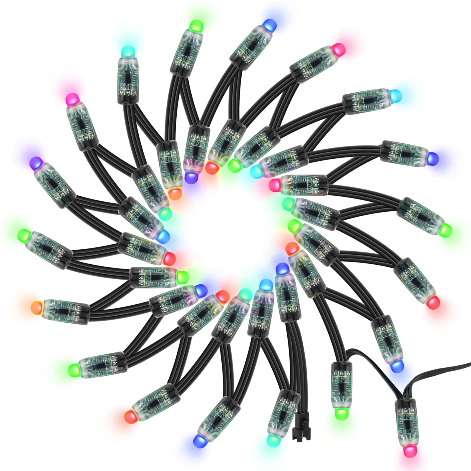 BTF-LIGHTING WS2811 Diffused Digital RGB LED Pixel String Light 12mm Individually Addressable Round LED Module 50pcs/String IP68