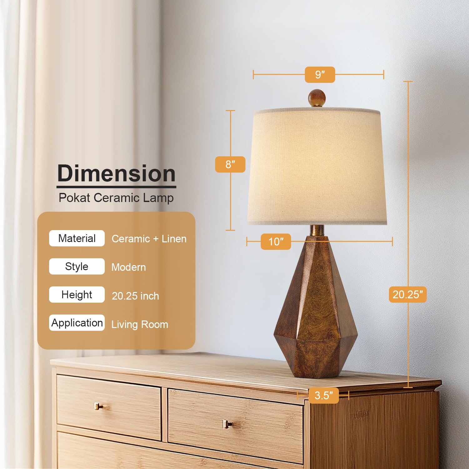 Pokat 20.25'' Farmhouse Table Lamps Set Of 2 For Night Stands, Vintage Bedroom Lamps For Bedroom Living Room, Retro Bedside Lamp