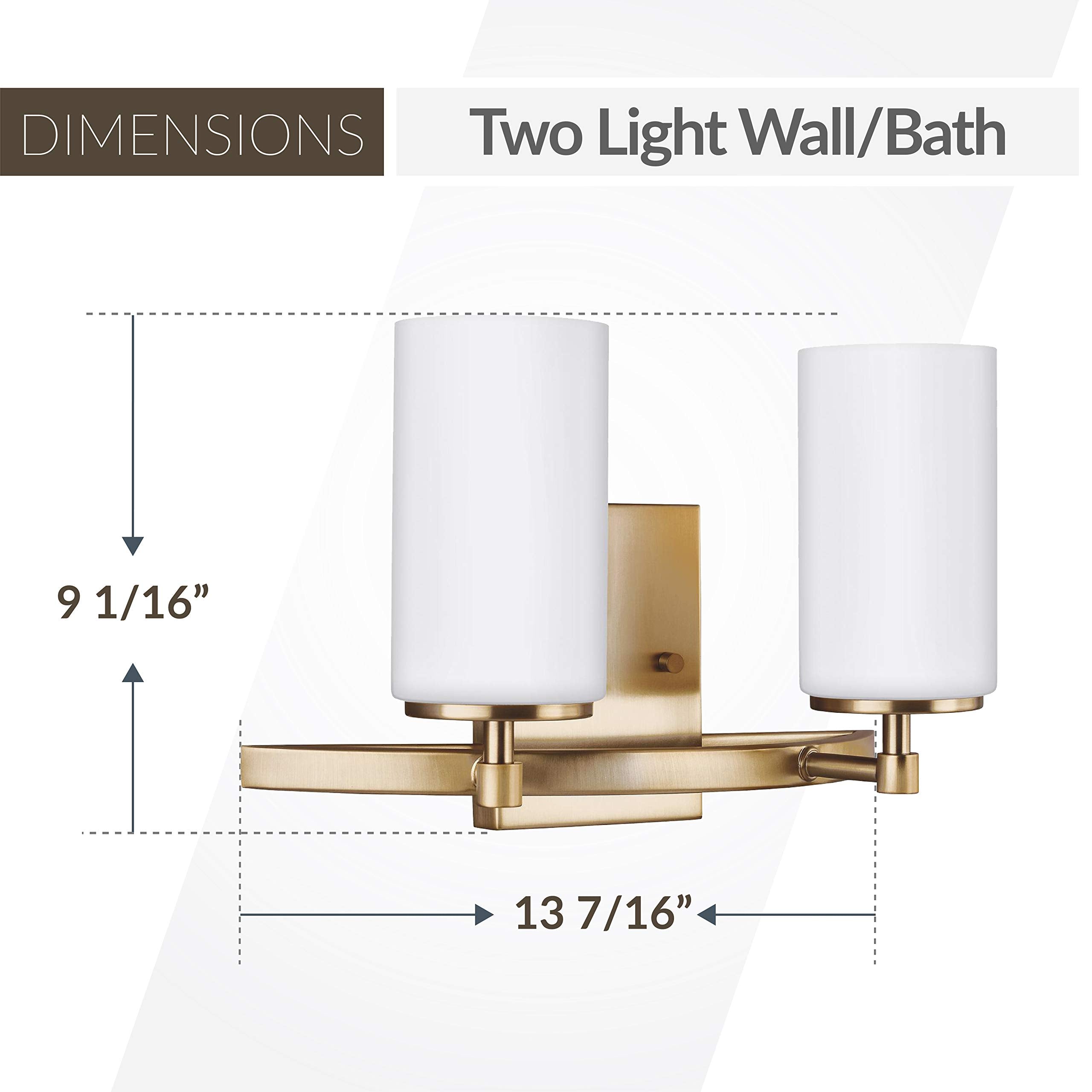 Sea Gull Lighting Alturas Two-Light Wall/Bath Vanity Fixture, Satin Brass, Model 4424602-848, Alloy Steel Construction