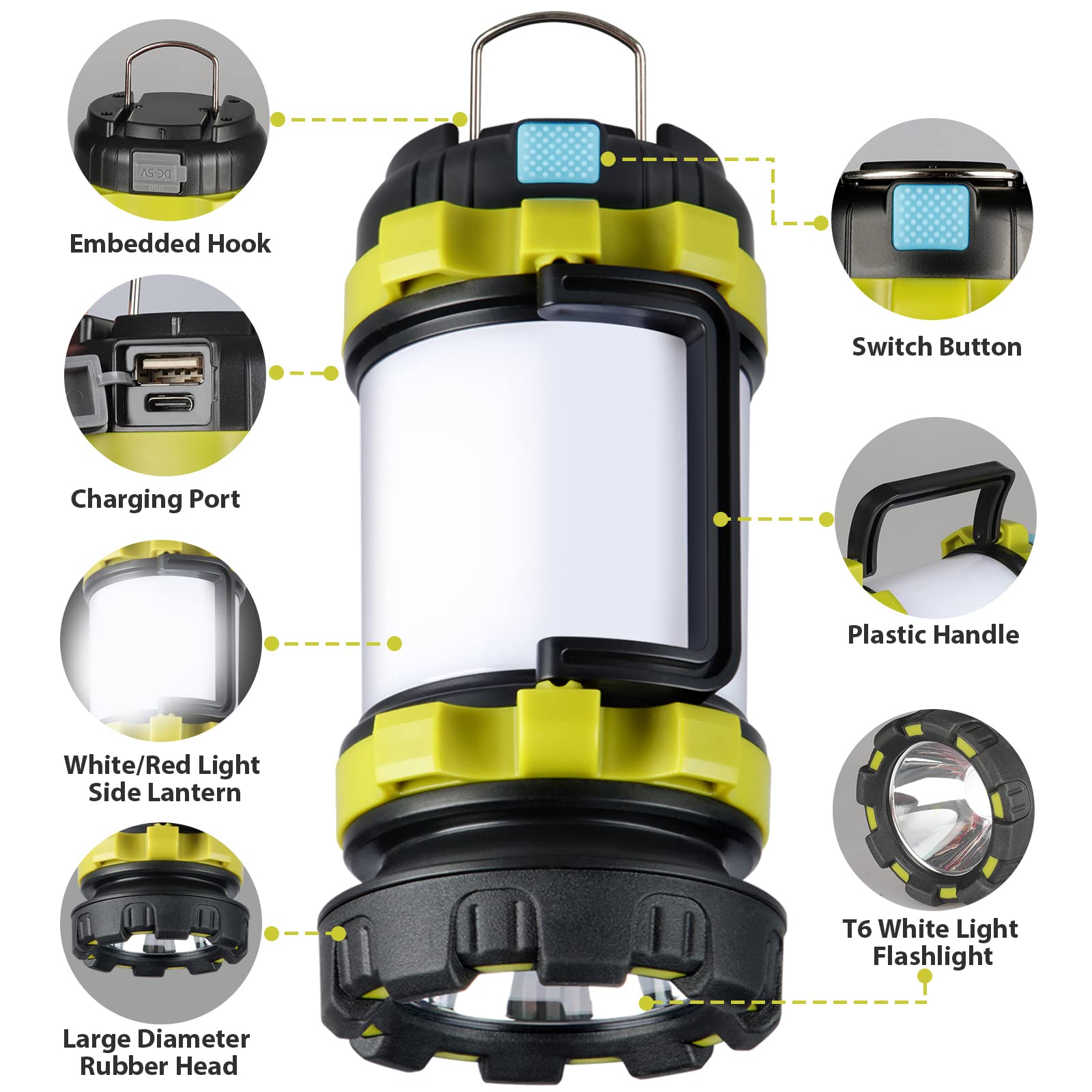 BOBKID Camping Lantern - LED Rechargeable Light, 1000LM, 6 Modes, 4000mAh Power Bank, IPX5 Waterproof, Green, 1 Count (Pack of