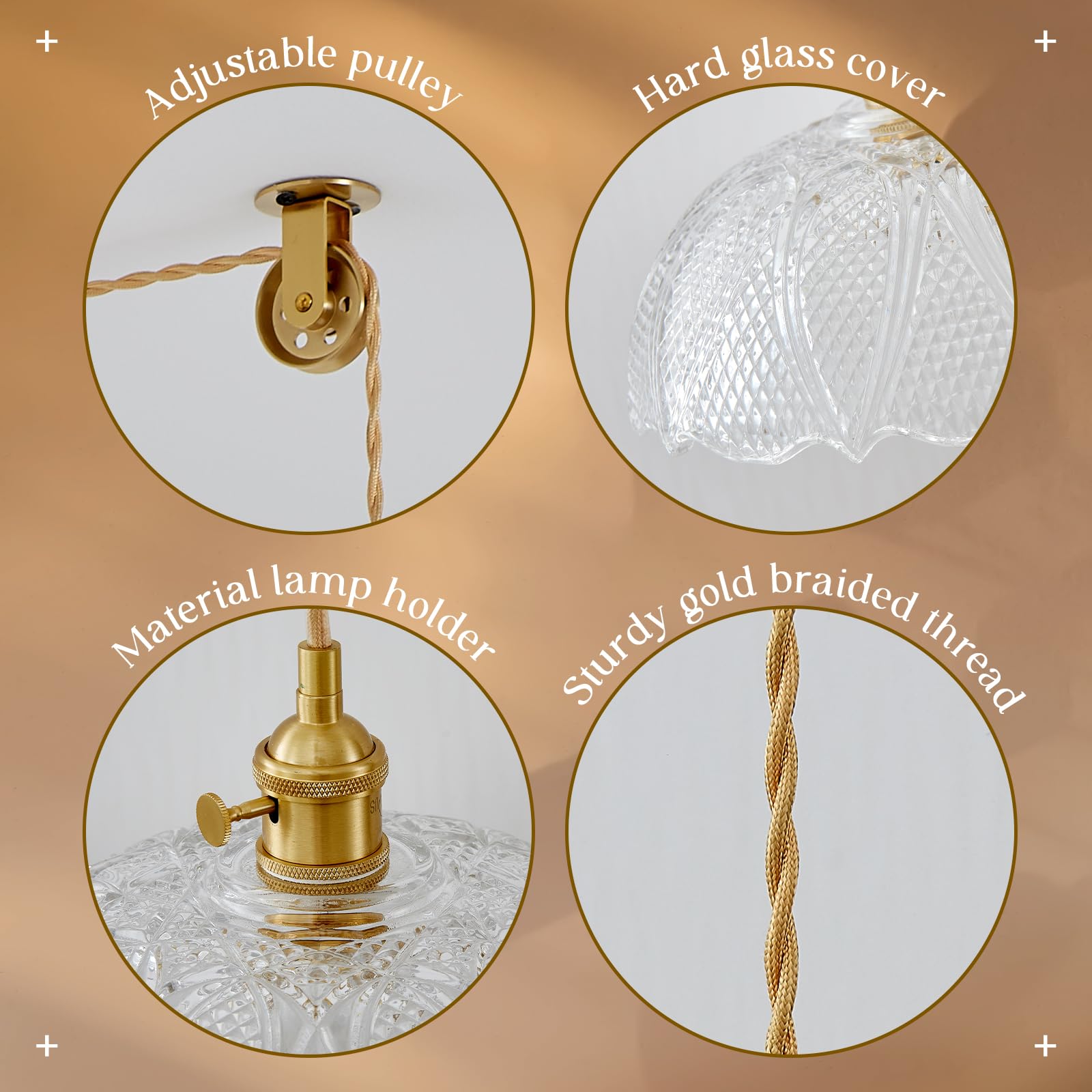 Oyisen Hanging Lamp Plug In,Golden Adjustable Light Cord Plug In Pendant Light 9.8 Inch Glass Lampshade Hanging Ceiling Light Kitchen Island Pendant Lights For Bedroom