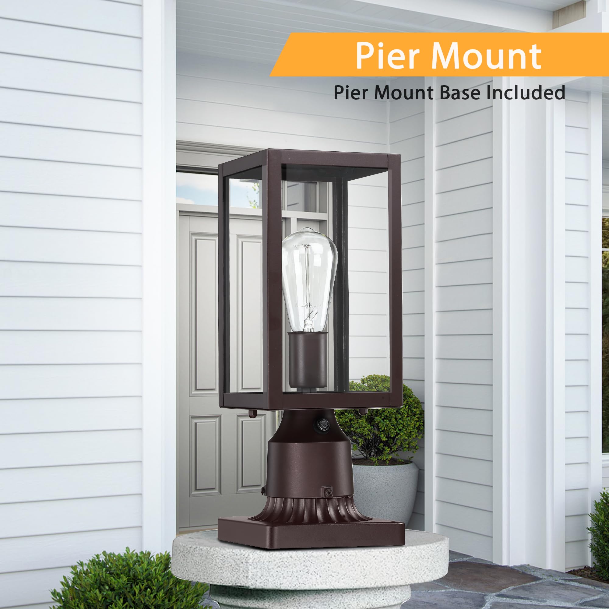 Dusk To Dawn Outdoor Post Lights With Pier Mount Base 2-Pack, Modern Lamp Post Light Fixture Waterproof Pole Lights Outdoor Colu