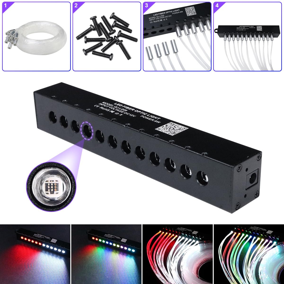 Amki Dual Color 20W Twinkle Starlight Headliner Kit 1300Pcs*0.03In 9.8Ft Cables+ Rgb Meteor Shooting Star Fiber Optic Light Sound Activated App/Remote Control For Car Roof Home Ceiling