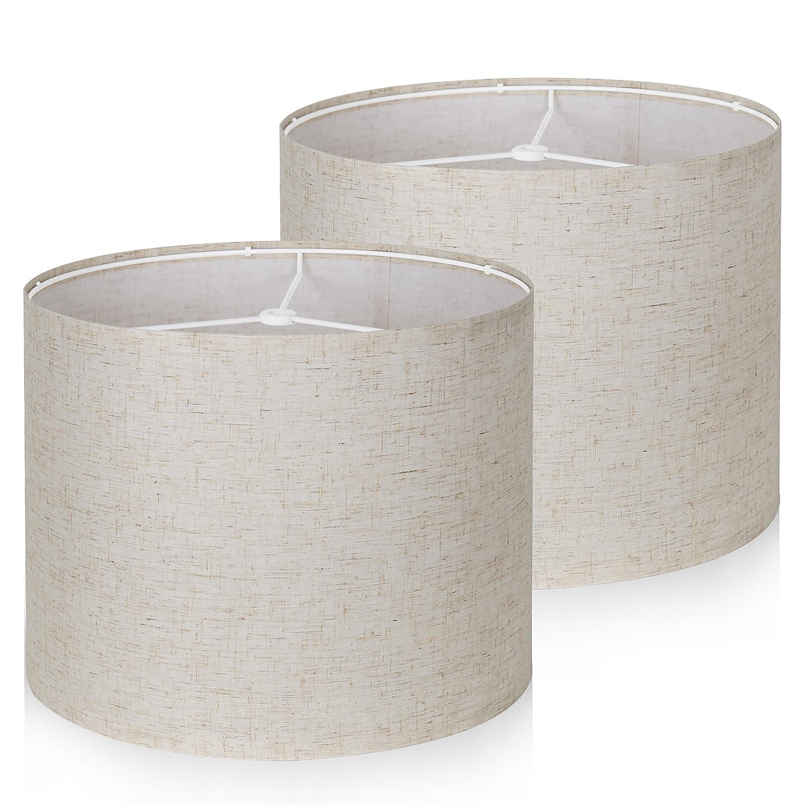 Dgroositon Drum Lampshade Set of 2, Beige Linen, 13in Top x 13in Bottom x 10in High, Hand Crafted, Easy Assembly