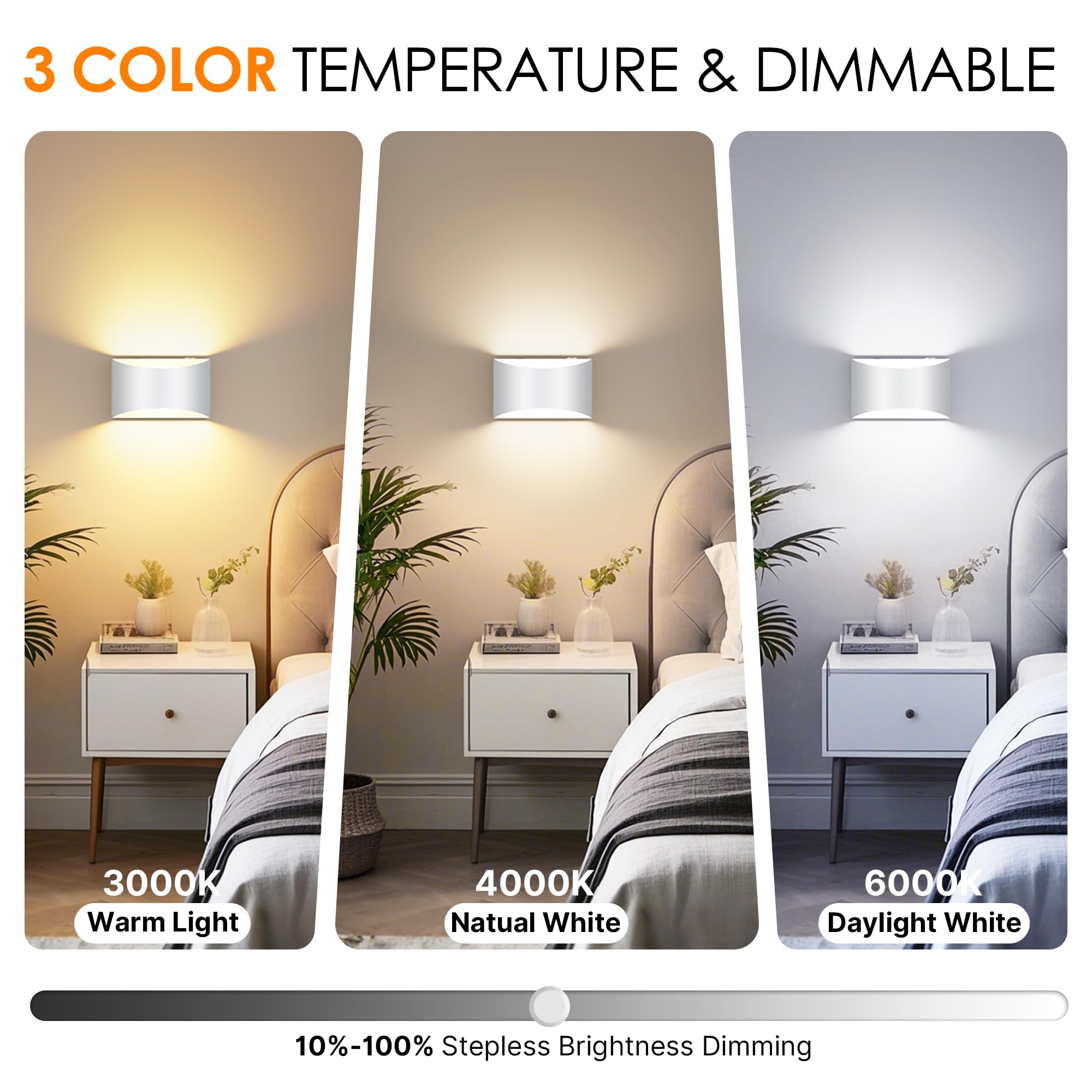 FOLKSMATE Battery Operated Wall Sconces Set of 2, White, Rechargeable, Wireless, Touch Control, Dimmable, Model XUBYCD-25