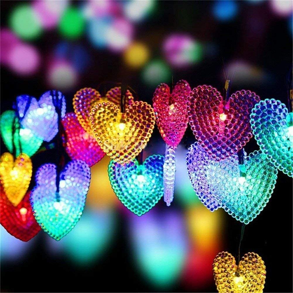 WONFAST Solar Heart String Lights  Waterproof 20ft 30 LED Heart-Shaped 8 Mode Solar Starry Lighting Christmas Fairy String Lights for Gardens Path Homes Wedding Party Decor(Multicolor)
