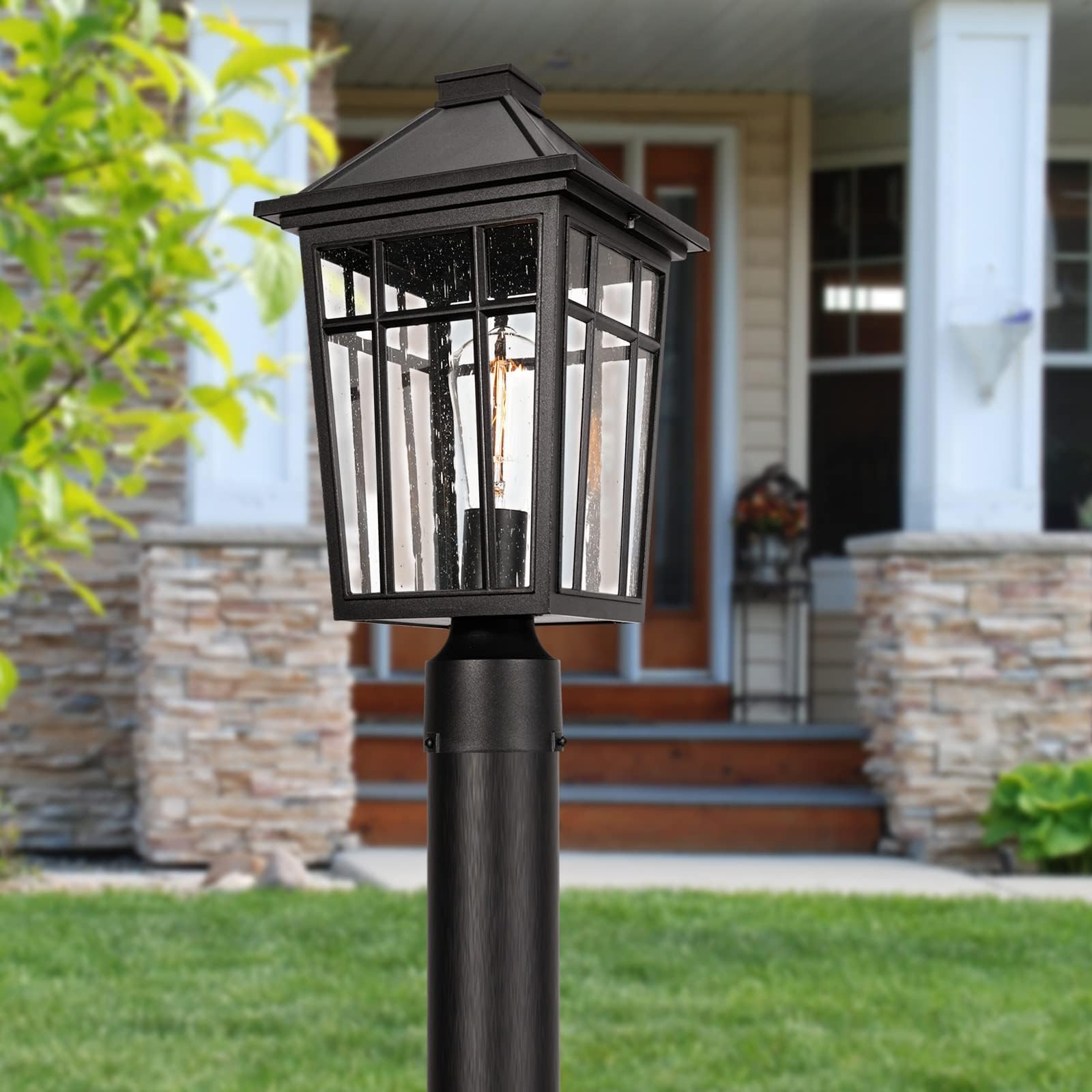 Darkaway 2Pcs Large Outdoor Post Lights Lamp, 17Inch Waterproof Aluminum Post Lamp With Glass, Fence Post Deck Lighting For Pati