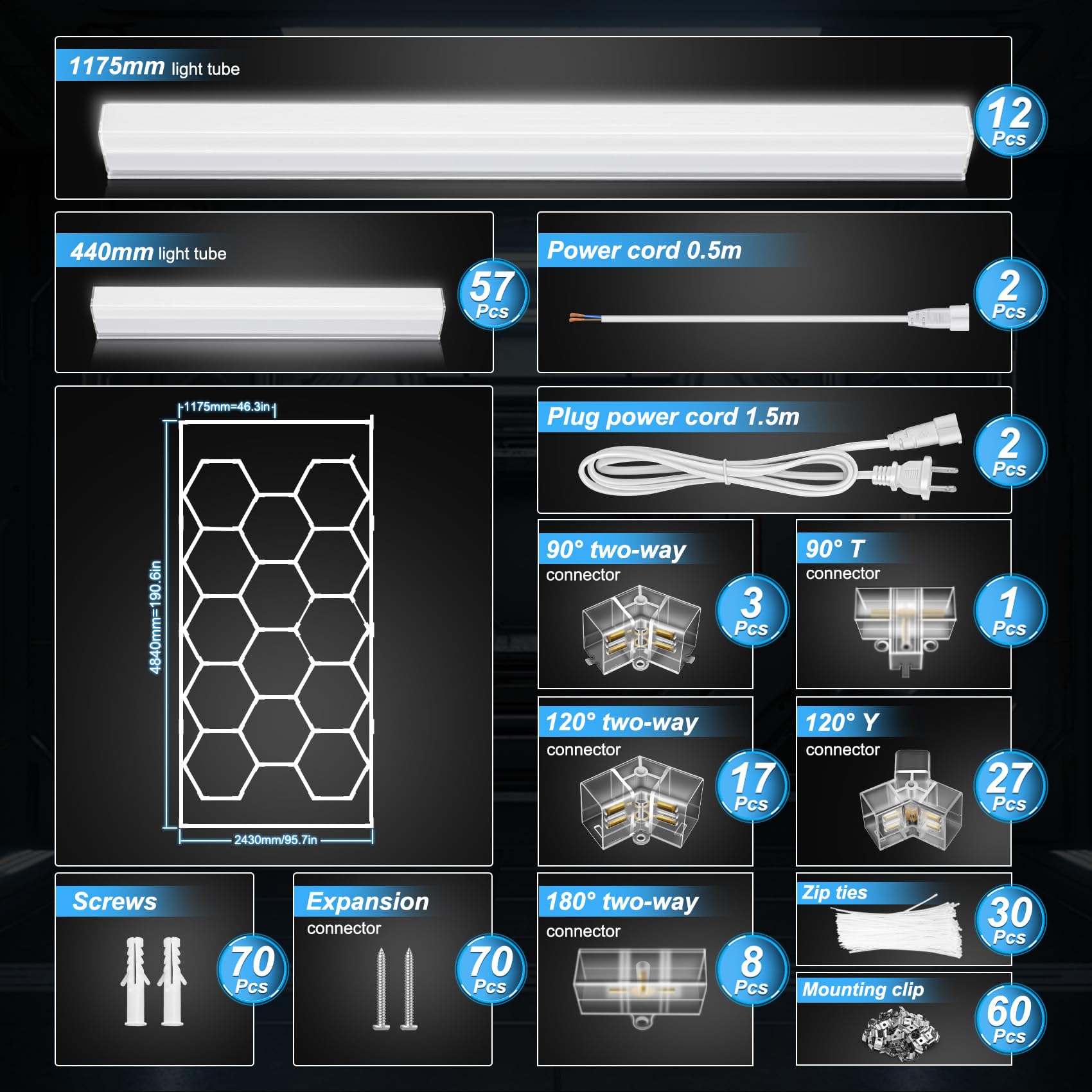 Feruerw Hexagon Garage Lights With Rectangle Frame, High Brightness 672W 86400Lm 6500K, 14 Hex Grid For Garage, Shop, Basement,