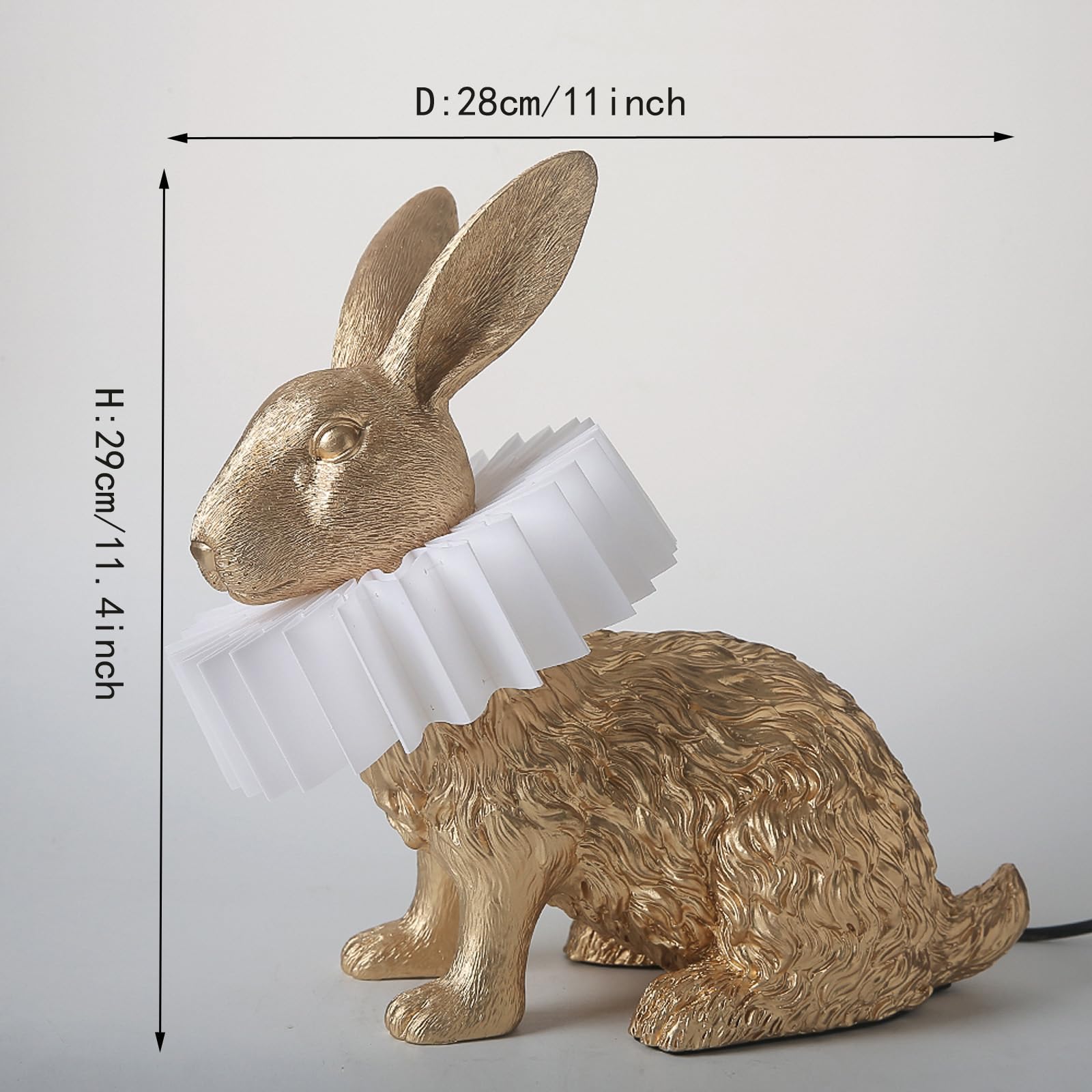 Lazhug Scarf Rabbit Table Lamp,Resin Crafted Gold Bunny Lamp Featuring White Pleated Pc Lampshade,Usb Plug,Energy-Efficient Nigh
