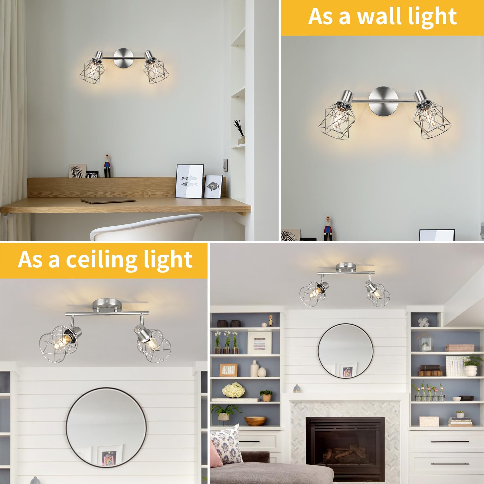 Wilon Industrial Track Lighting Kit, 2 Light Modern Track Lighting Fixtures Brushed Nickel Flush Mount Ceiling Light Rotatable L