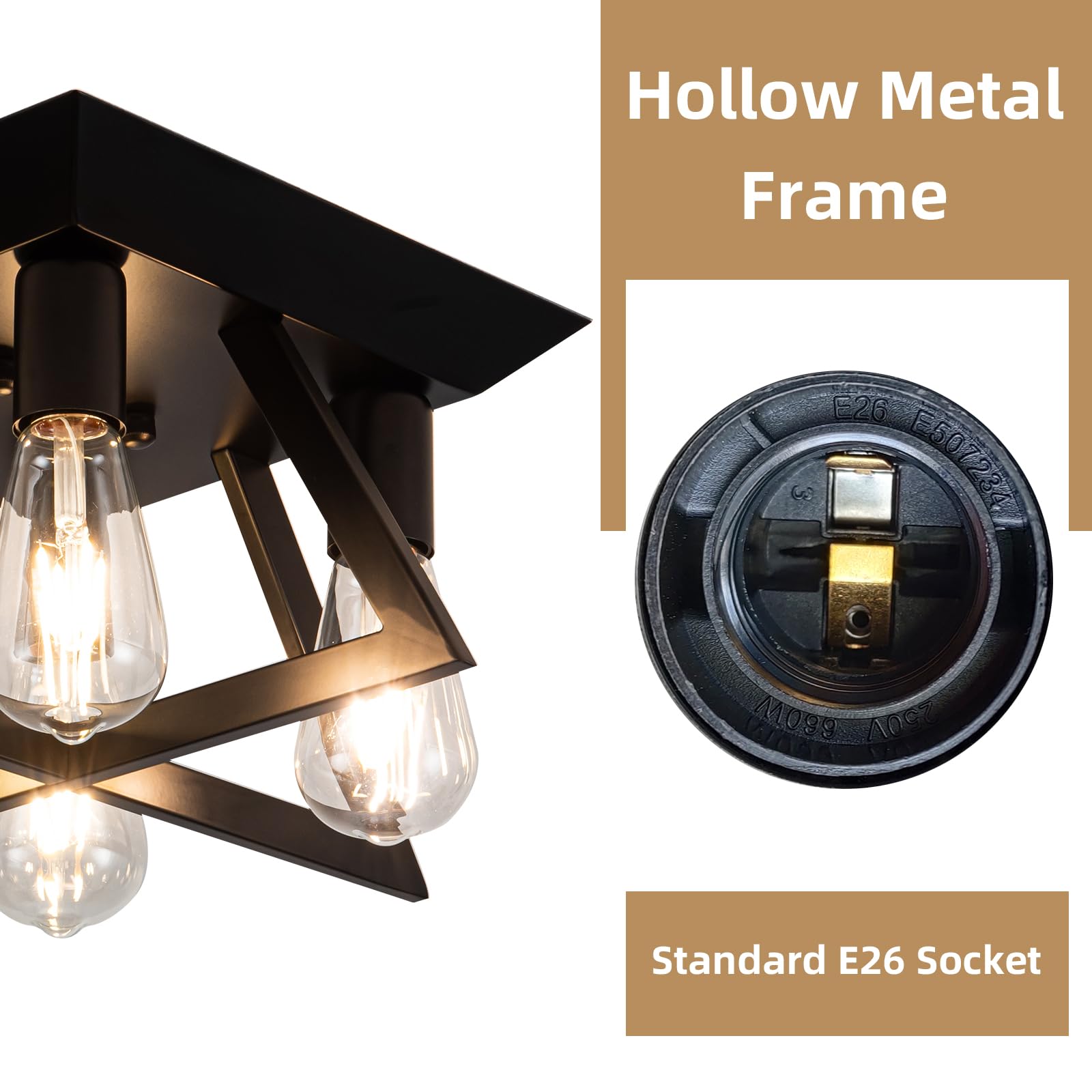 Fengkedu 4 Light Farmhouse Ceiling Light Fixture Black Industrial Flush Mount Ceiling Lamp Hallway Light Fixture Close To Ceilin