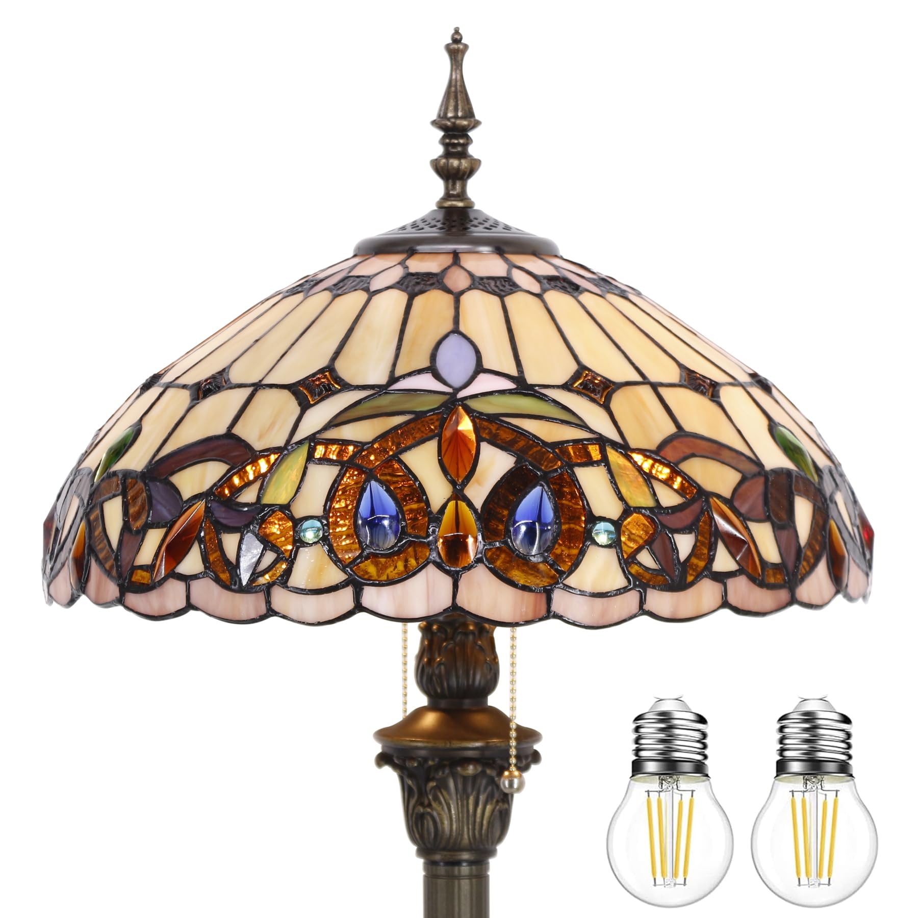 Werfactory Tiffany Floor Lamp Serenity Victorian Stained Glass Standing Reading Light 16X16X64 Inches Antique Pole Corner Lamp D