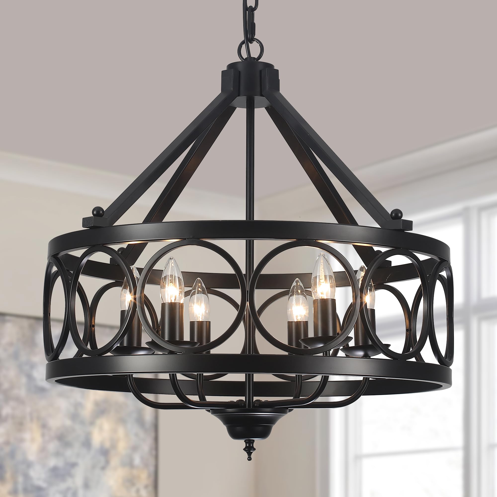 Black Chandeliers Dining Room Light Fixtures Farmhouse Rustic Industrial 6-Light Pendant Light Kitchen Island For Foyer Entryway