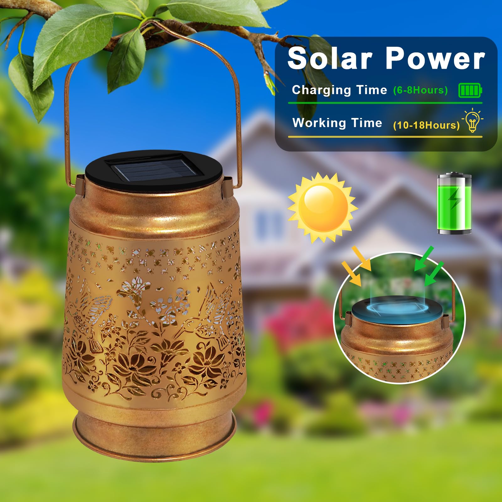 Hummingbird Solar Lanterns Outdoor Waterproof, Hanging Solar Lights Garden Decor, Metal Garden Lights For Yard, Patio, Lawn, Lan