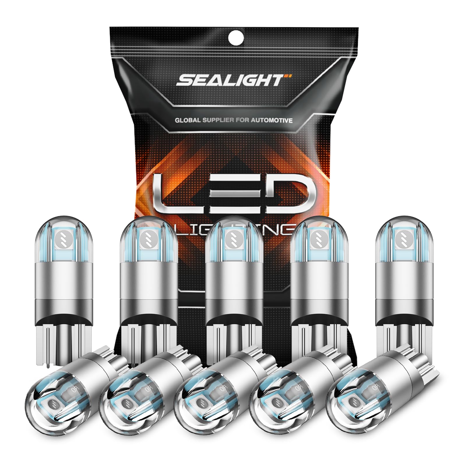 SEALIGHT 194 LED Bulb Blue, T10 168 2825 W5W, Aluminum, Pack of 10, Replacement License Plate, Dome, Map, Trunk Light Bulb