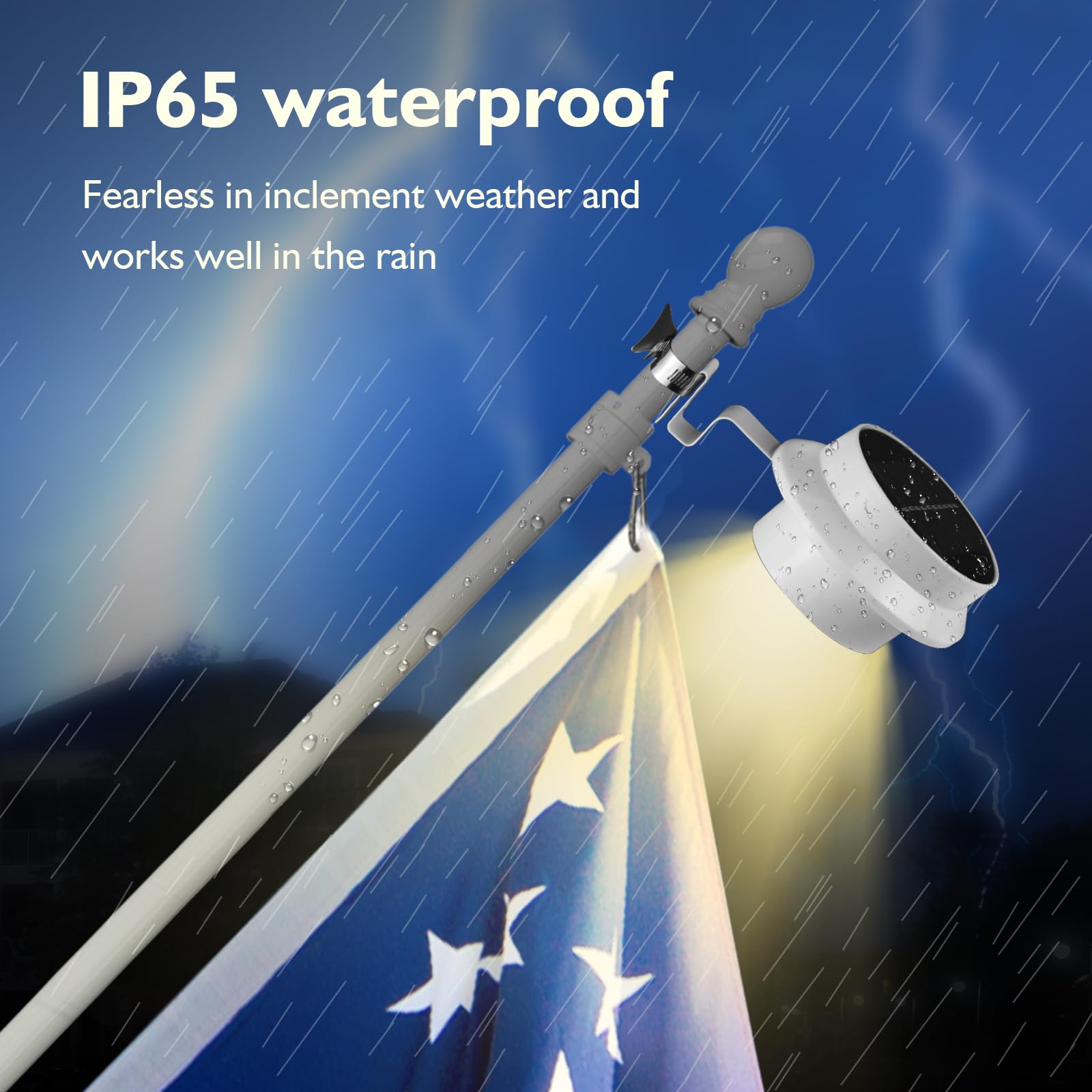 Solar Flag Pole Light Warm Light 3000K, Flagpole Solar Light For 1-1.5 In Diameter Flagpoles, Flag Light Solar Powered Outdoor Waterproof Led Dusk To Dawn Work 10+ Hours 100% Flag Coverage(White)