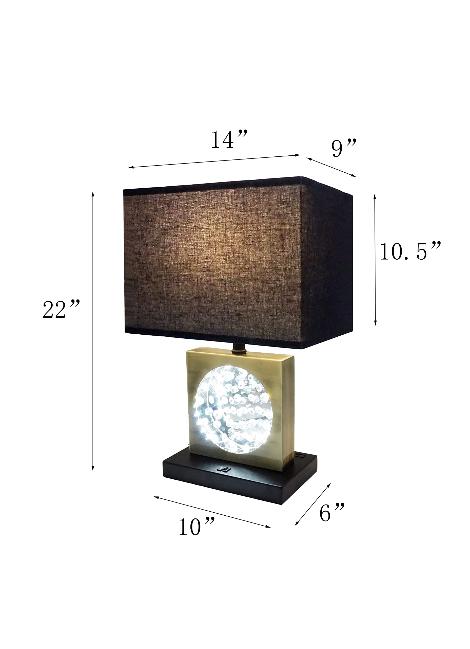 SH Lighting LED Table Lamp with Crystal Decor, USB Port & Power Outlet, 22in Tall, Gold, Model 6380