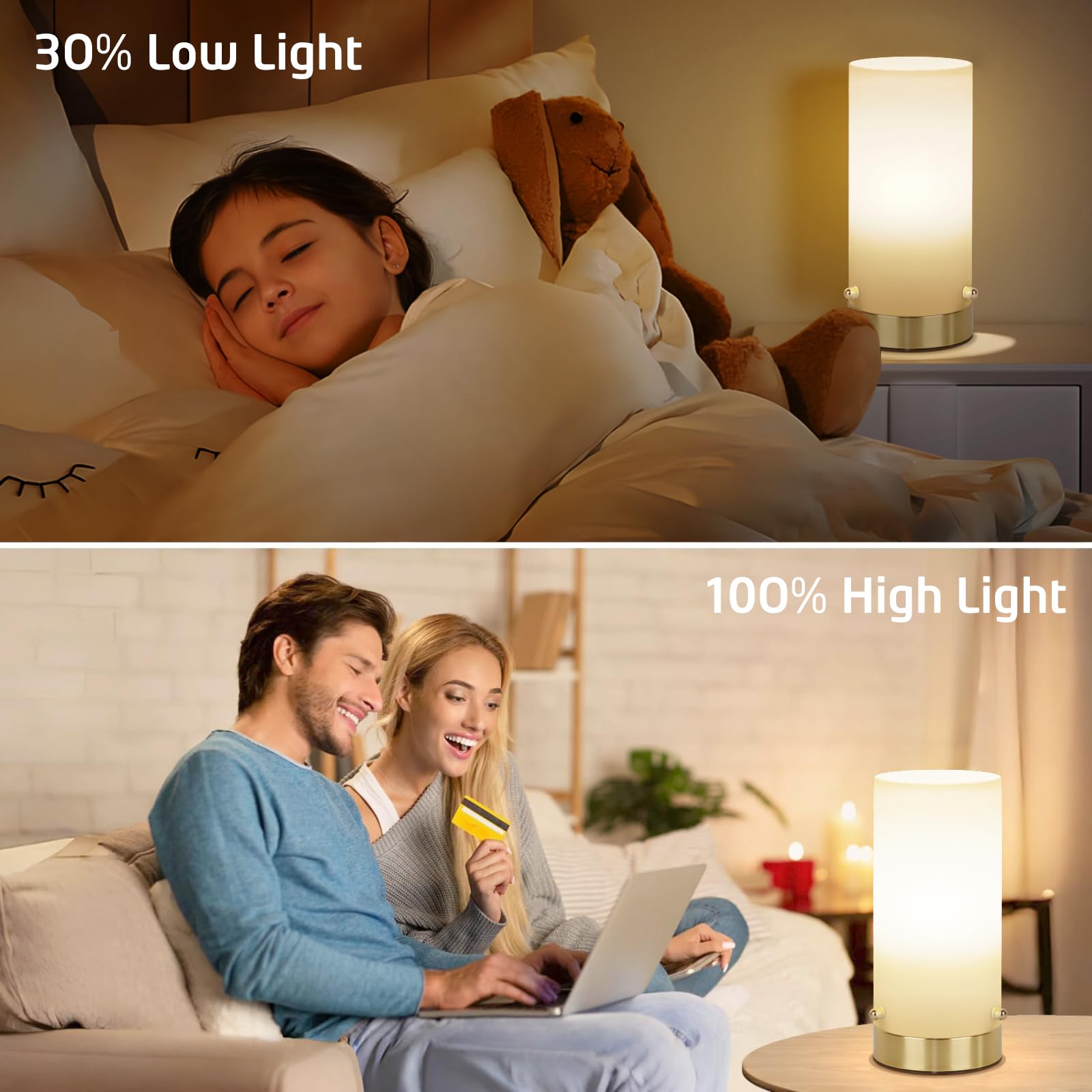 Kukobo Touch Control Table Lamp For Bedroom, 3 Way Dimmable Bedside Lamp For Nightstand, Modern Desk Lamp With Glass Lamp Shape,