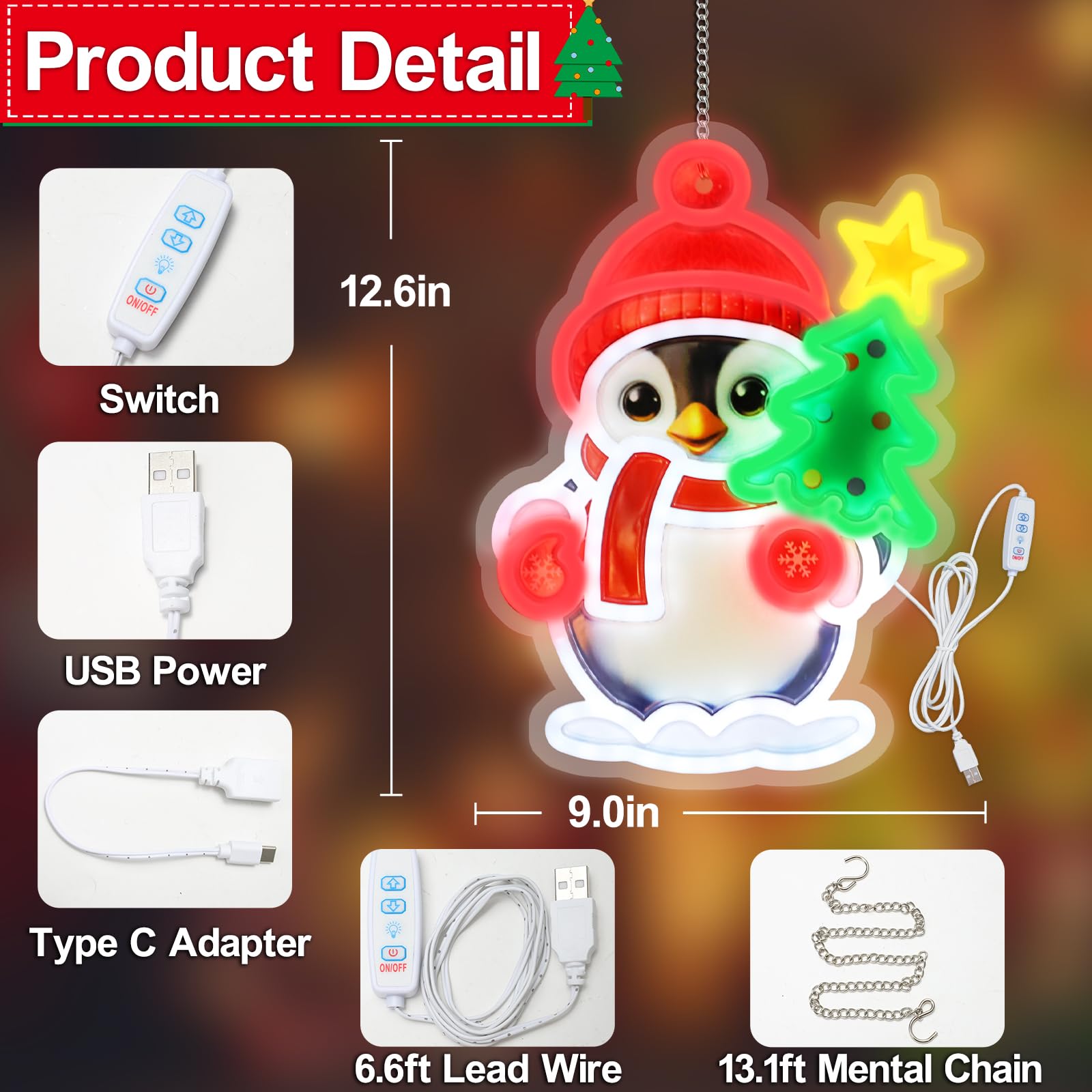 Christmas Decorations Led Penguin Acrylic Neon Lights  Cute Neon Signs  Room Decor Powered 5V Art Decorative Lights Night Lights Indoor For Christmas Tree  Home  Bedroom  Office Dorm Party