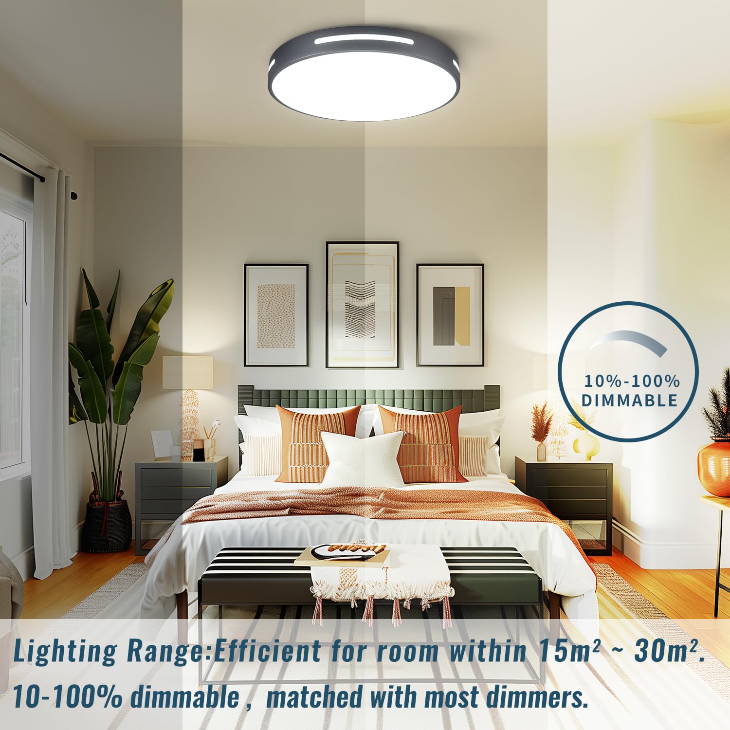 Wheatronic 15 Inch Led Flush Mount Ceiling Light Fixture Set Of 2, 36W Dimmable Kitchen Lighting Fixtures Ceiling Led, Black Lig