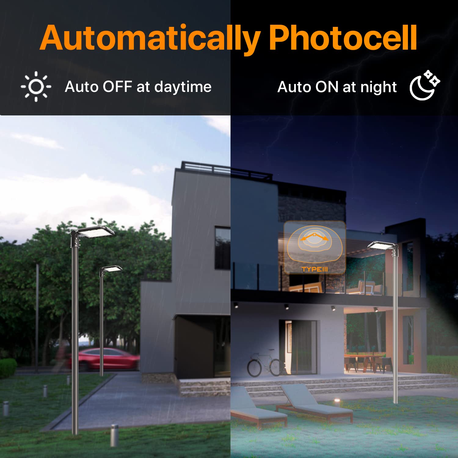 DEMILARE 200W LED Parking Lot Lights - 30000LM Dusk to Dawn, IP65 Waterproof, Brown, Slip Fit Pole Mount, Model CB, 2Pack