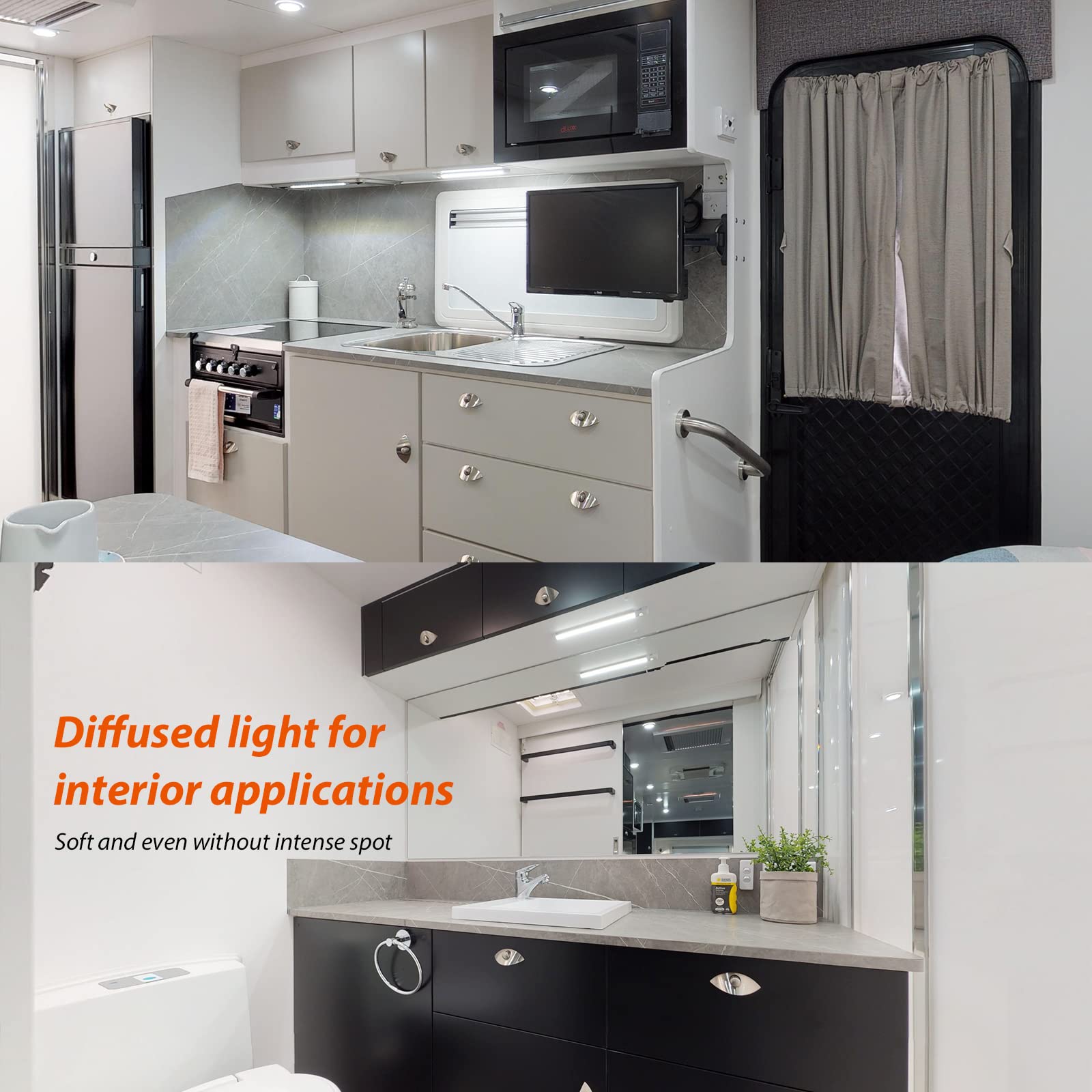 Dream Lighting 12V Led Under Cabinet Strip Light Rv Interior Light With Switch 12Inch Slim Line Lights - 5.4W, 6000K 2-Phased Wh