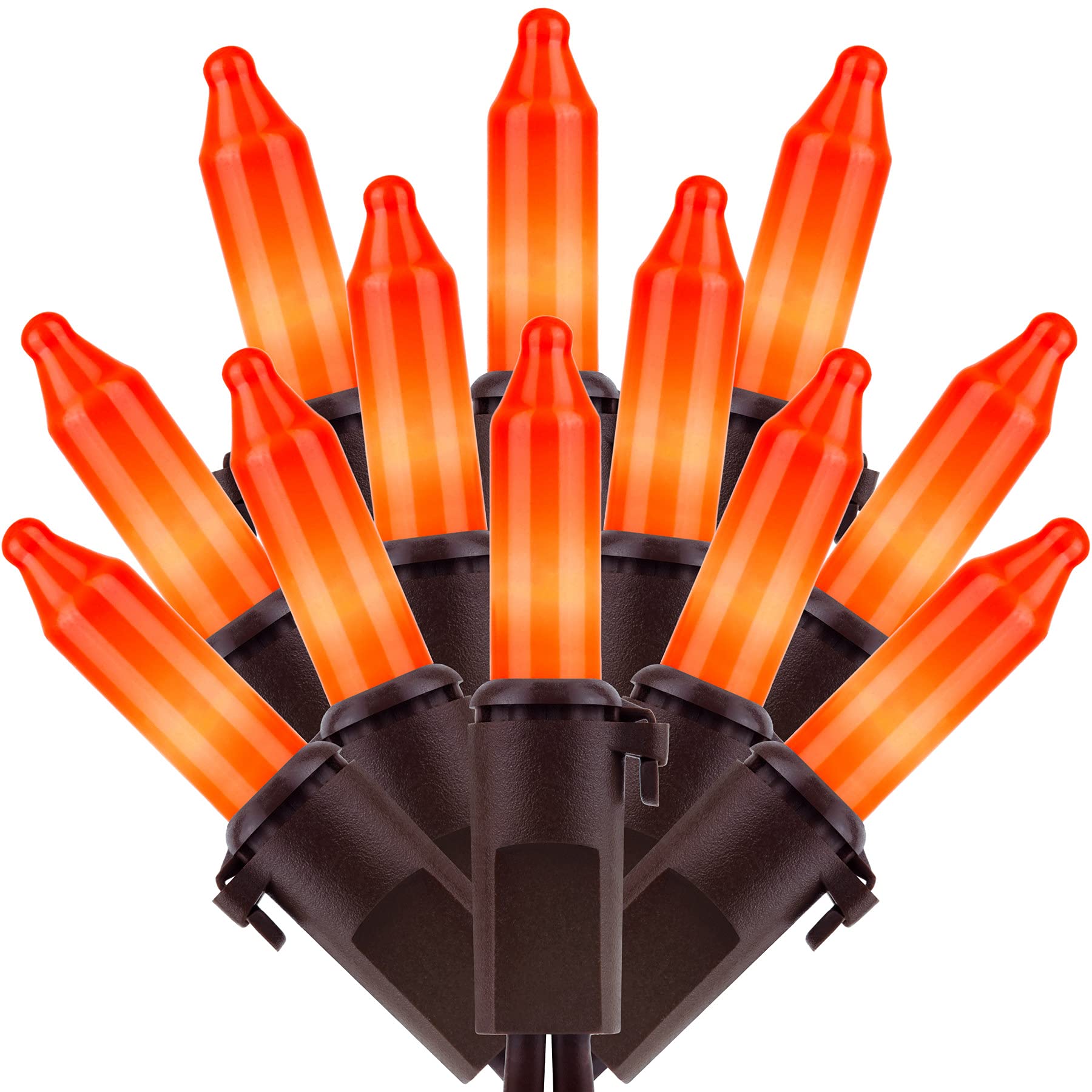 SWEET SHINE Orange Christmas Lights, 200 Count, 33 ft Brown Wire, UL Listed, Copper Wire & Glass Bulbs, Pack of 2 Strands