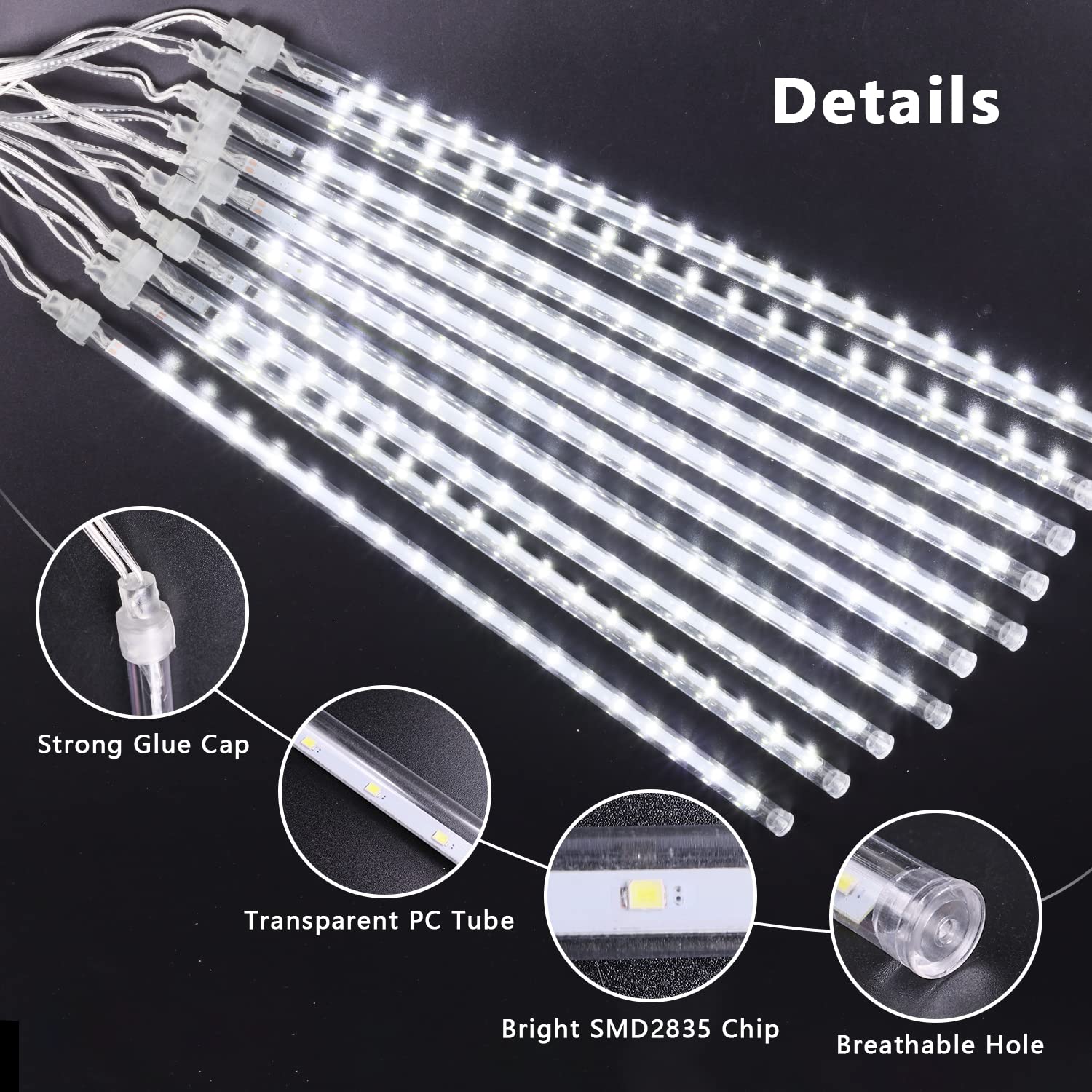 Blingstar Solar Christmas Lights 360LED Cool White 10 Tubes 16 Inch Waterproof Falling Rain Lights for Outdoor Decoration