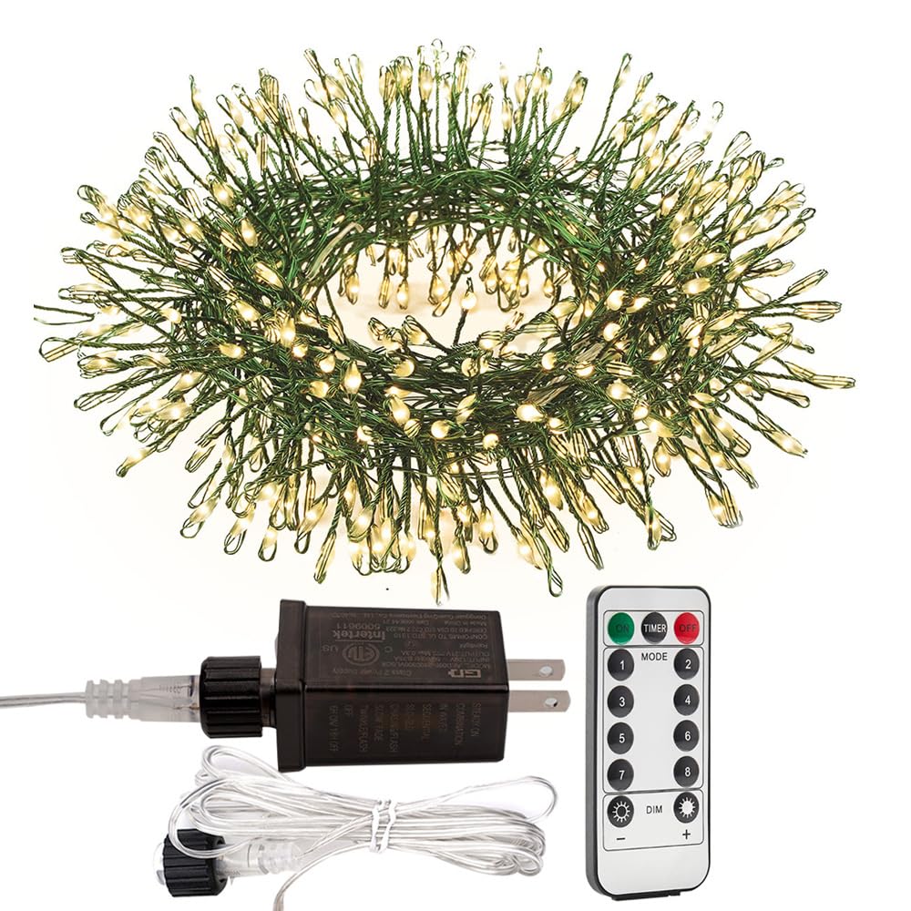 ZELUXDOT Firecracker Fairy Lights,100FT 1000Leds Waterproof Twinkle Lights Plug in,Green Wire,Led Light with Remote 8 Modes for 