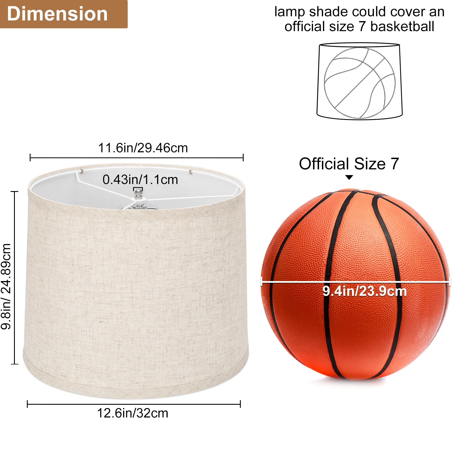 Seaside Village Drum Lampshades Set of 2, Beige Natural Linen, 11.6"x12.6"x9.8", Spider Fitter, Hand Crafted, Easy Assembly