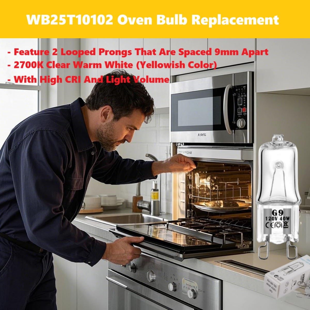 (2 Pcs) Wb25T10102 Lamp Halogen Bulb G9 Fits For Ge Electrolux Kenmore Range/Stove/Oven Light Bulb -Replace 318946400 3025992 Wb