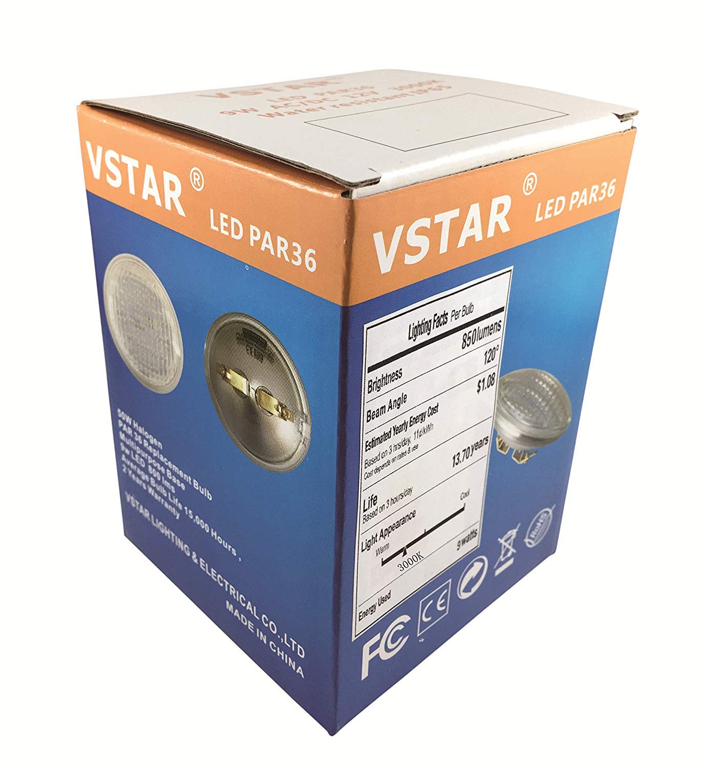 VSTAR LED PAR36 Bulb, 9W, 12V Landscape Lighting, 850-950lm, Warm White, Water Resistant, Pack of 4
