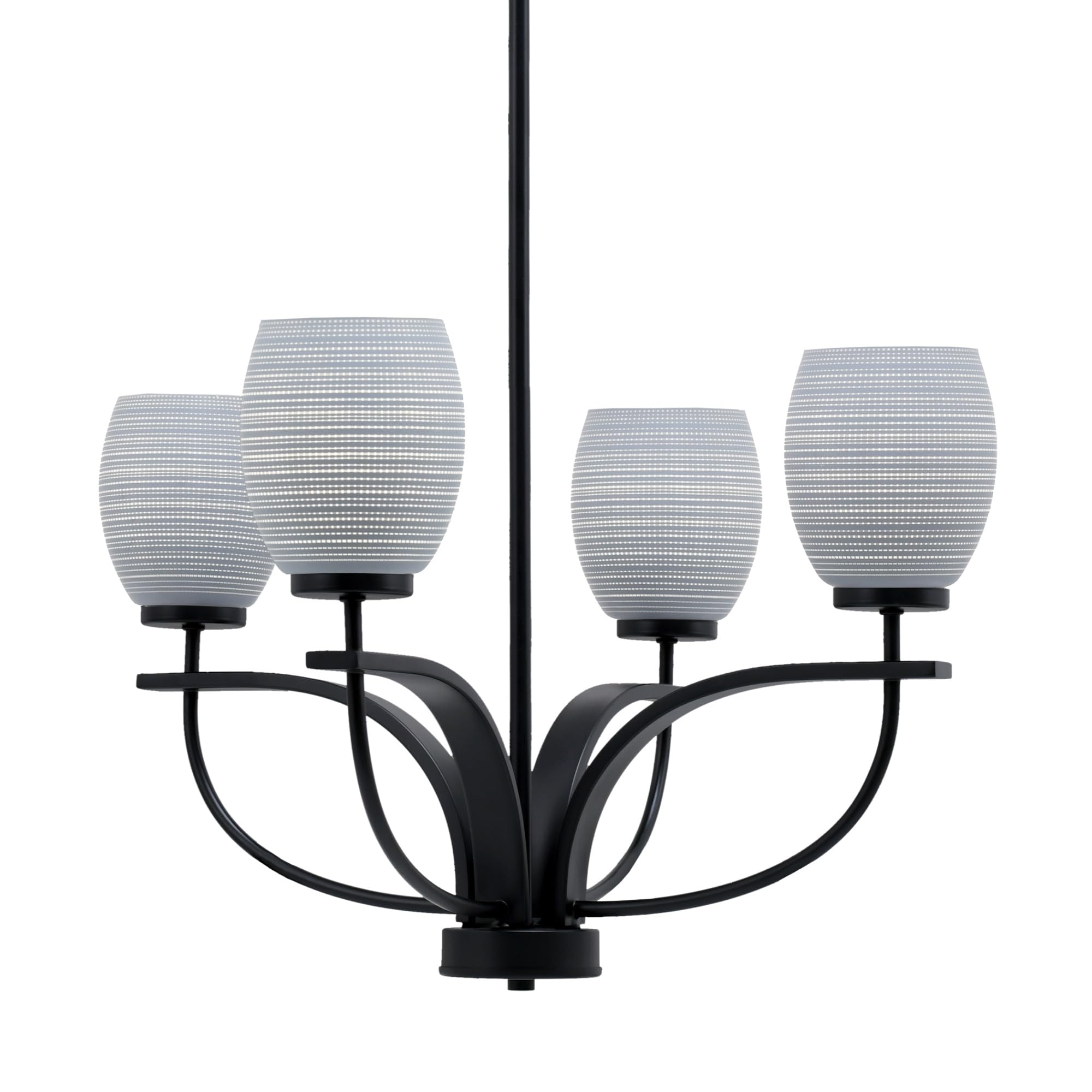 Toltec Lighting Cavella 4 Light Chandelier Shown in Matte Black Finish with 5" Gray Matrix Glass