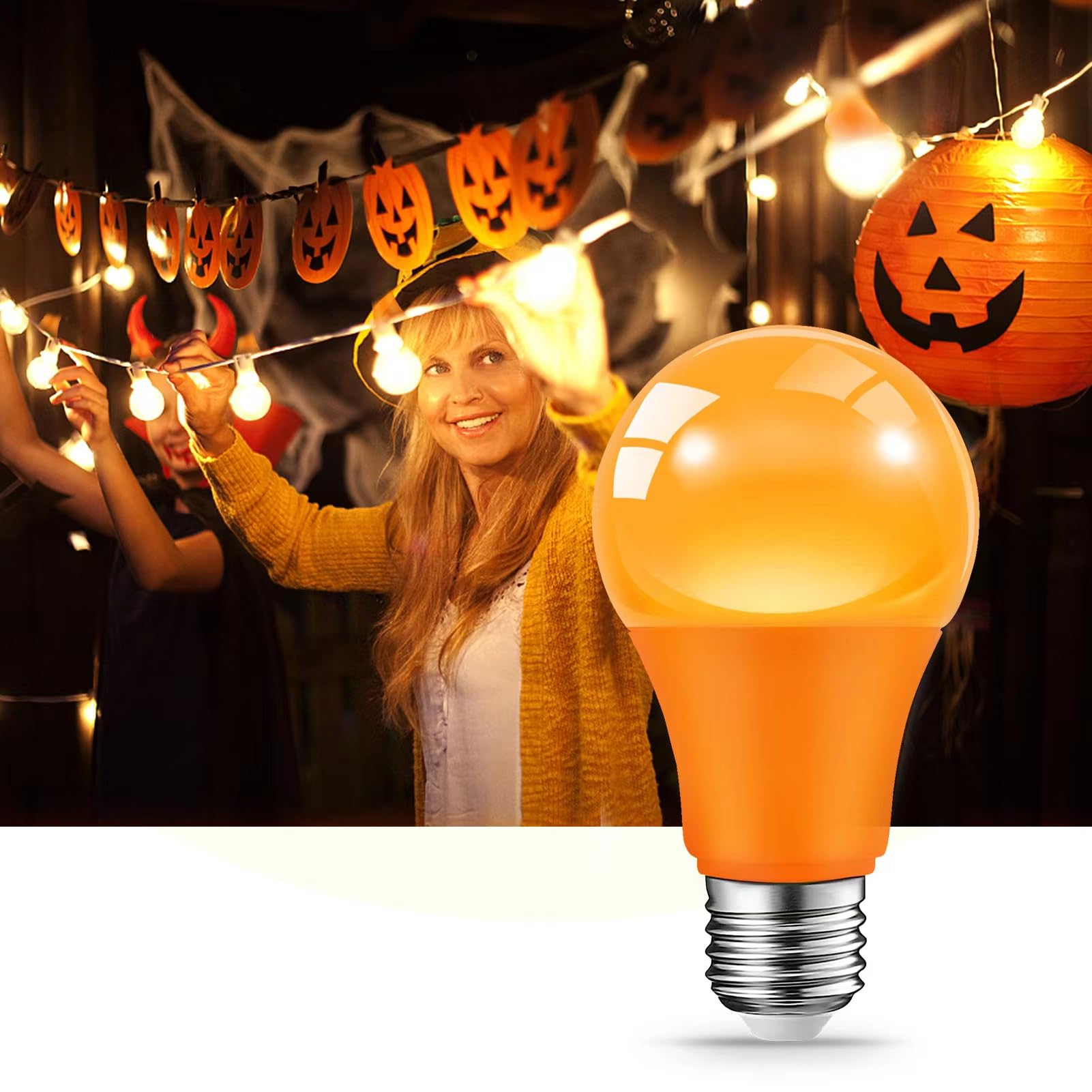 Jaheks Orange Purple Light Bulbs For Halloween Christmas, 9W(60W Equivalent) E26 Base Led Orange Bulb Purple Bulb For Outdoor,Porch,Home Decor (Orange + Purple)