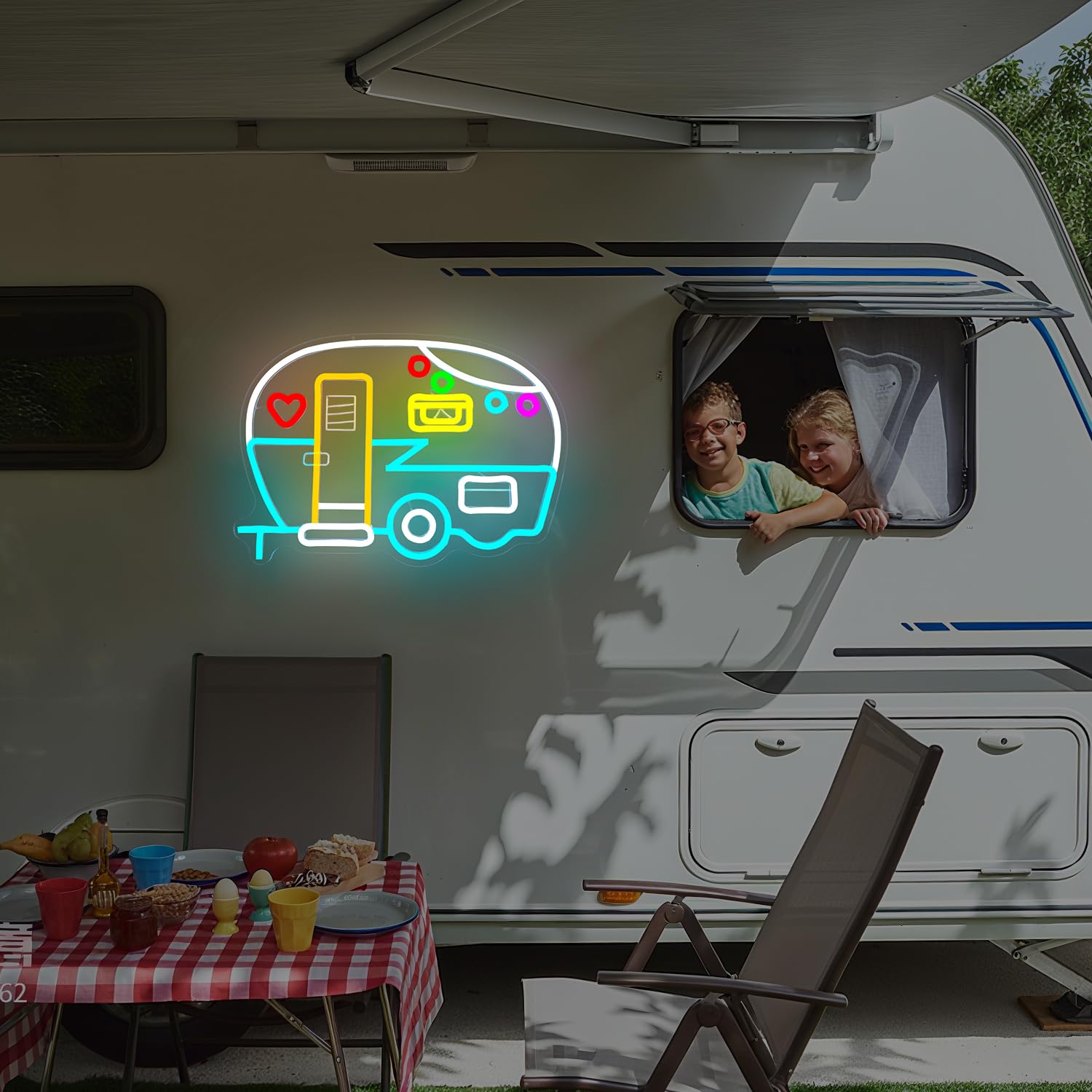 Rv Neon Sign For Wall Decor Camper Led Sign Dimmable Camping Neon Light Up Sign For Camping Lovers Gift Campsite Decorations Rv Camper Party Touring Car Travel Trailers Backdrop