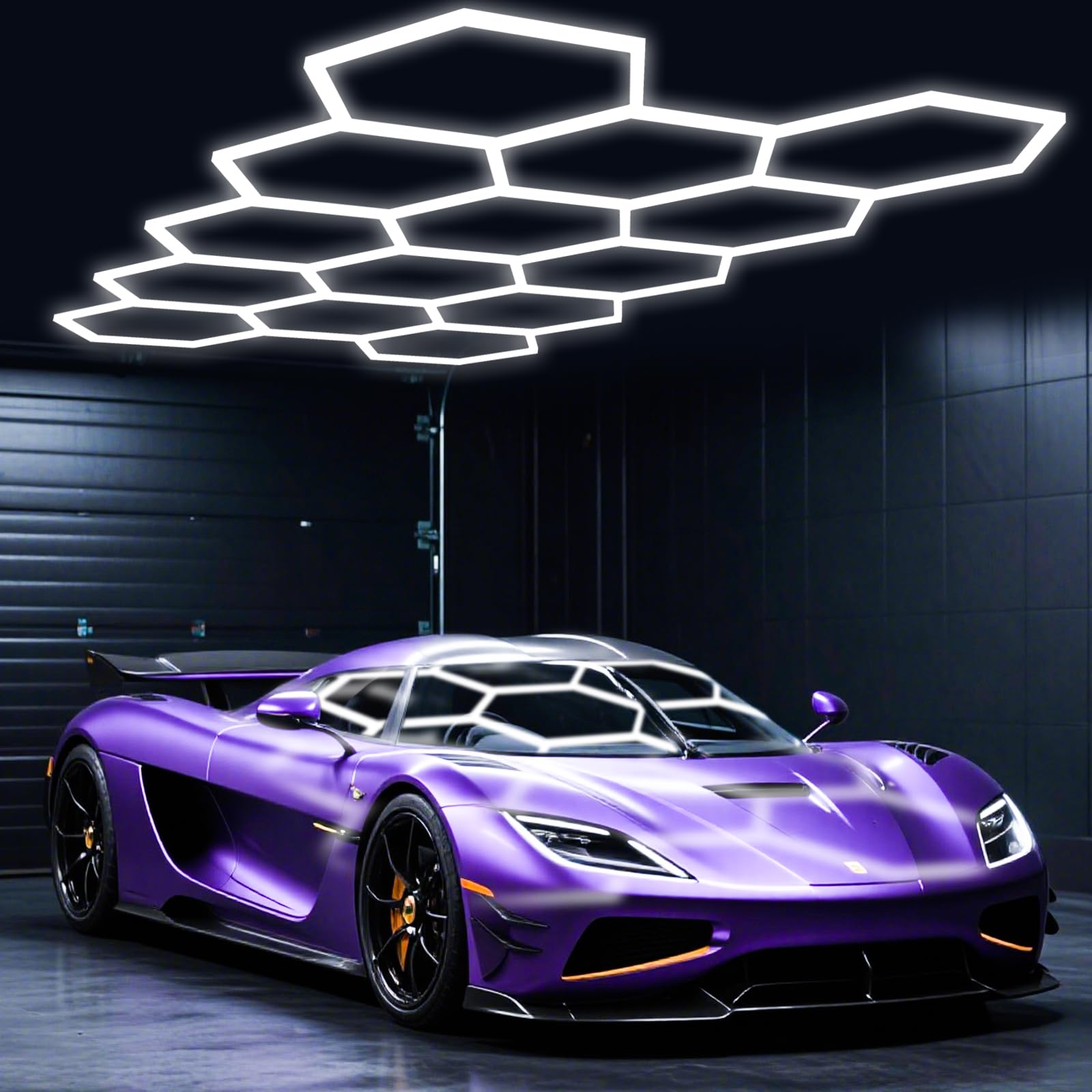 EUPLONG Hexagon Garage Lights 14 Grids LED Hexagon Light 456W 50160LM 7000K Honeycomb Lights for Garage Car Detailing Shop  Basement Warehouse