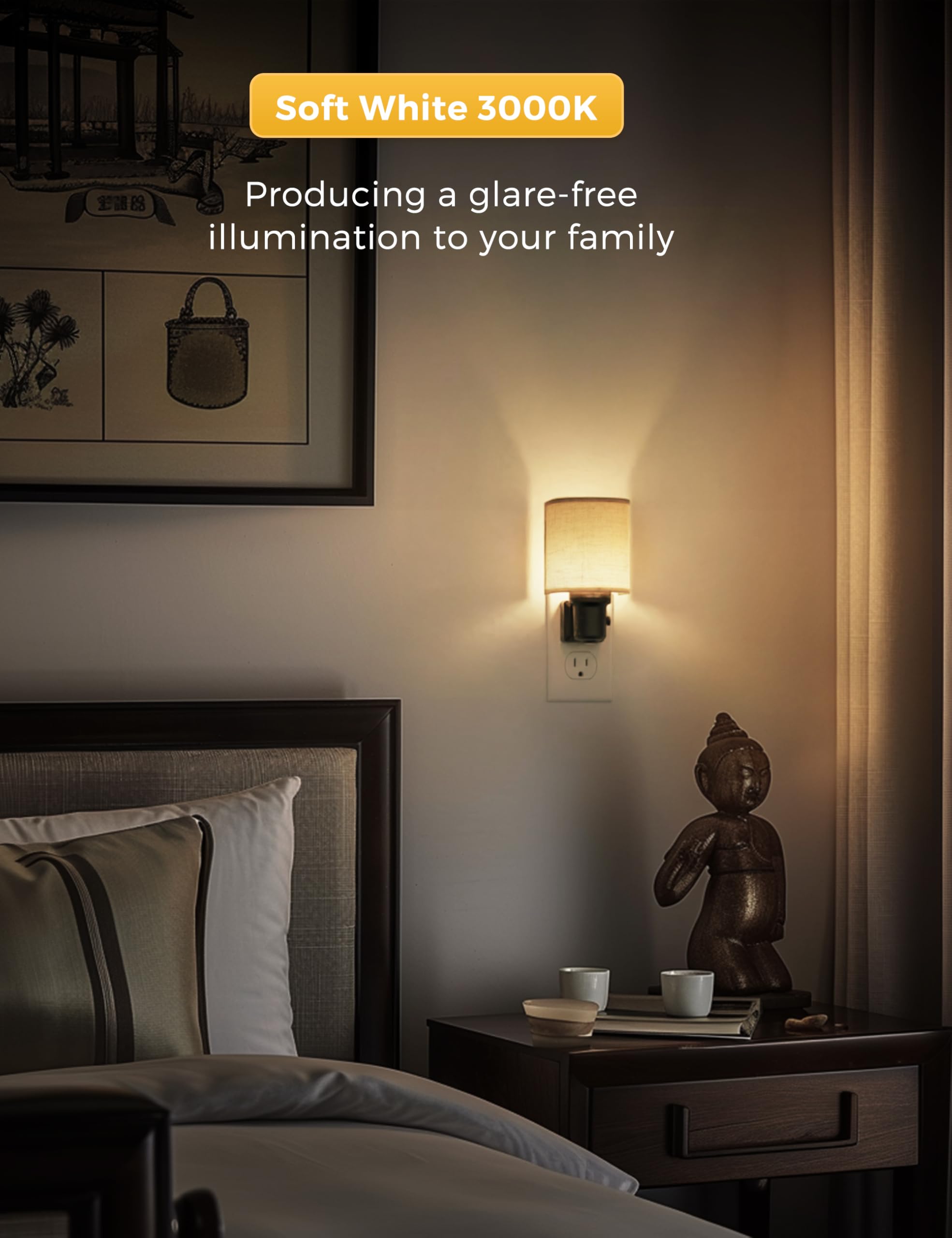 L LOHAS LED Night Light, Dimmable 1W Vintage Design, 0-100LM, Natural Linen, Plug-in with Dusk to Dawn Sensor, Model A-GY-220-