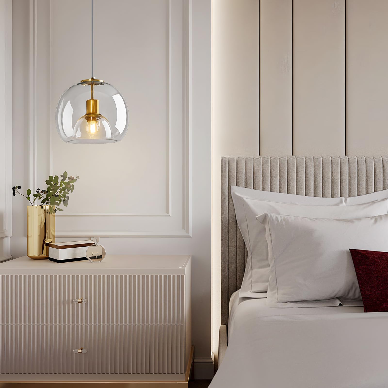 LBSQJ Clear Glass Pendant Light Fixture - Modern Globe Design, 9.84 in, Gold Accent, Ideal for Kitchen Island, Bedroom, Dining Room
