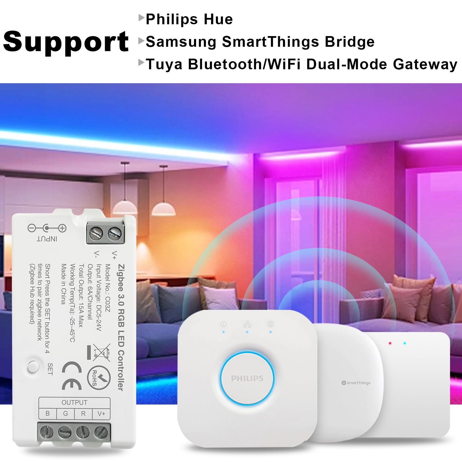 Tunichx Zigbee 3.0 Led Controller C03Z Rgb Led Strip Bulb Dimmer Compatible With Echo Plus Philip H-Ue Home-Kit Zigbee Hub Bridg