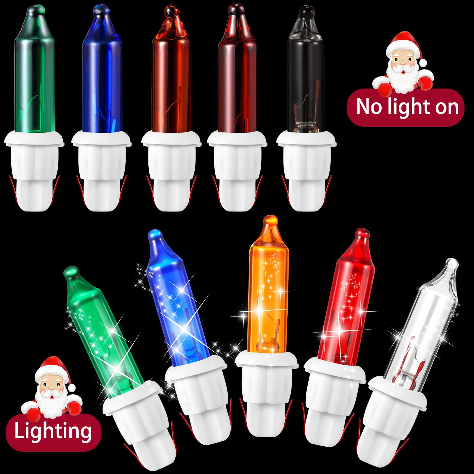 Mudder 60Count 2.5V Christmas 50/100/150/200 Count Mini Incandescent Wire String Lights Replacement Bulbs Indoor/Outdoor Christmas Lights Decor For Home Xmas Tree (White Base With Bright Bulb)