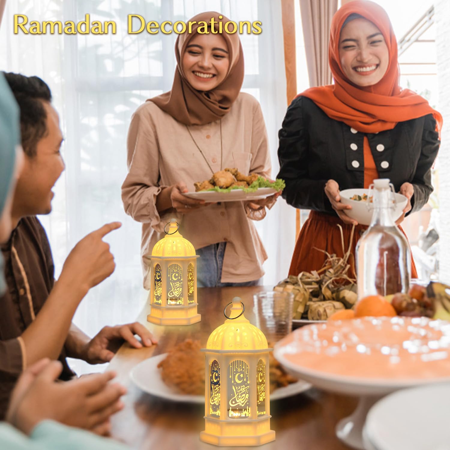 Lifnatty Ramadan Lantern Lights 2 Pack, White ABS Mini Decorations, Model 01